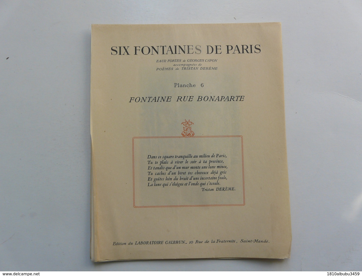 EAUX-FORTES De G. CAPON Accompagnées De POEMES De T. DEREME : Six Fontaines De PARIS - Stiche & Gravuren