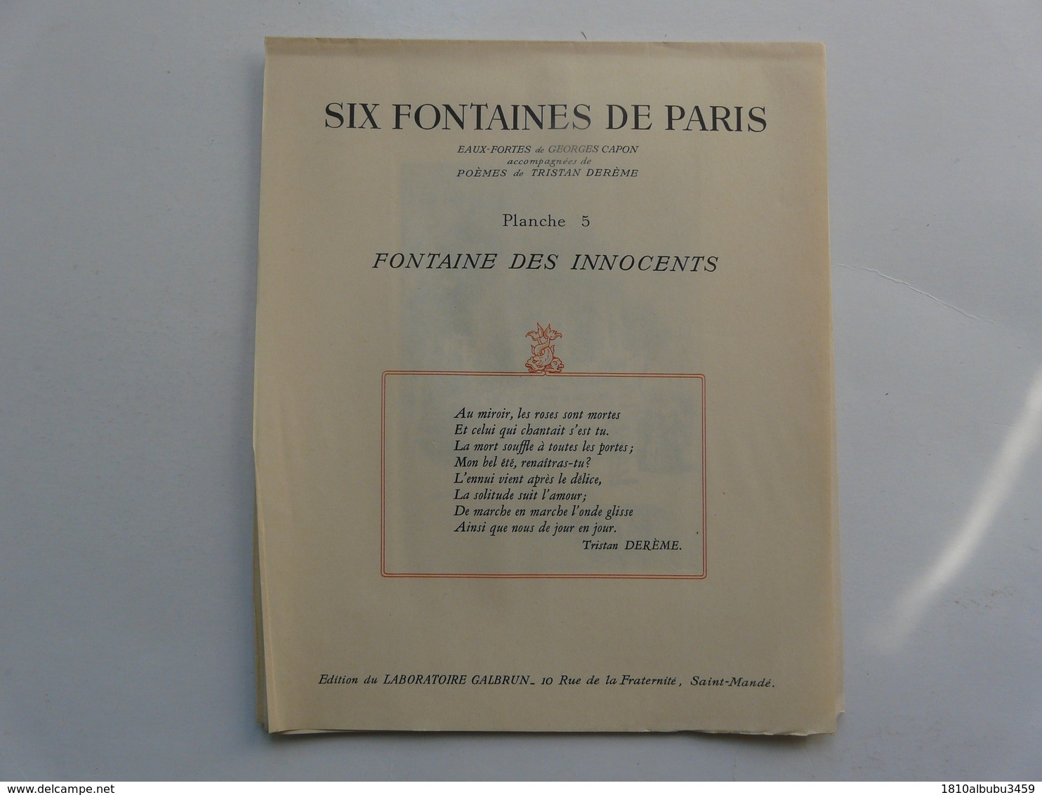 EAUX-FORTES De G. CAPON Accompagnées De POEMES De T. DEREME : Six Fontaines De PARIS - Stiche & Gravuren