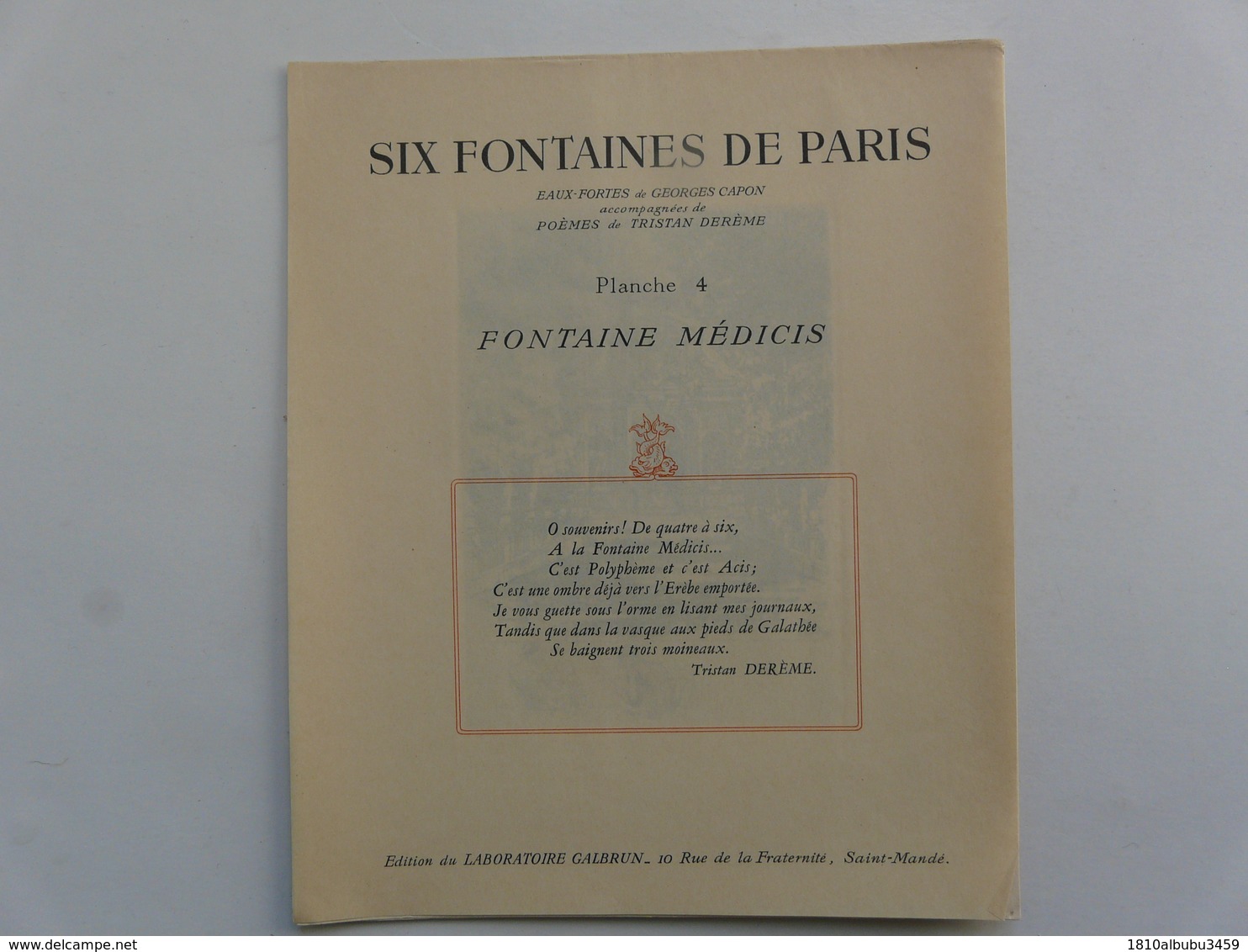 EAUX-FORTES de G. CAPON accompagnées de POEMES de T. DEREME : Six Fontaines de PARIS