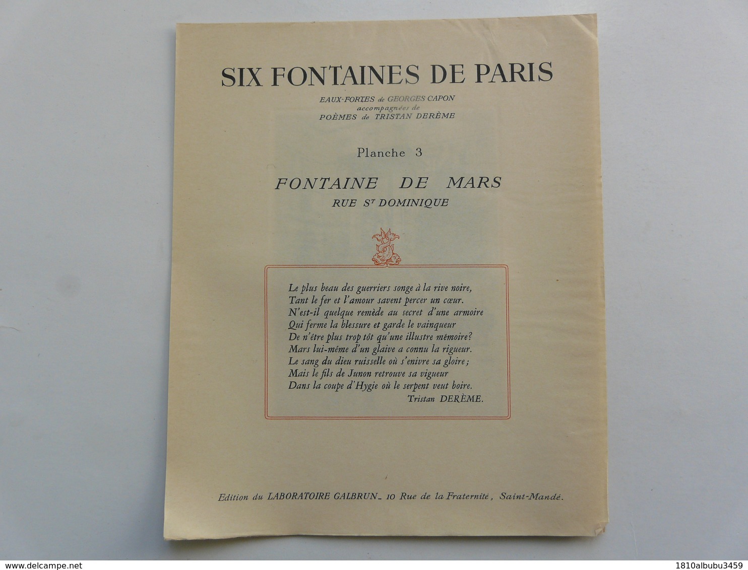 EAUX-FORTES de G. CAPON accompagnées de POEMES de T. DEREME : Six Fontaines de PARIS