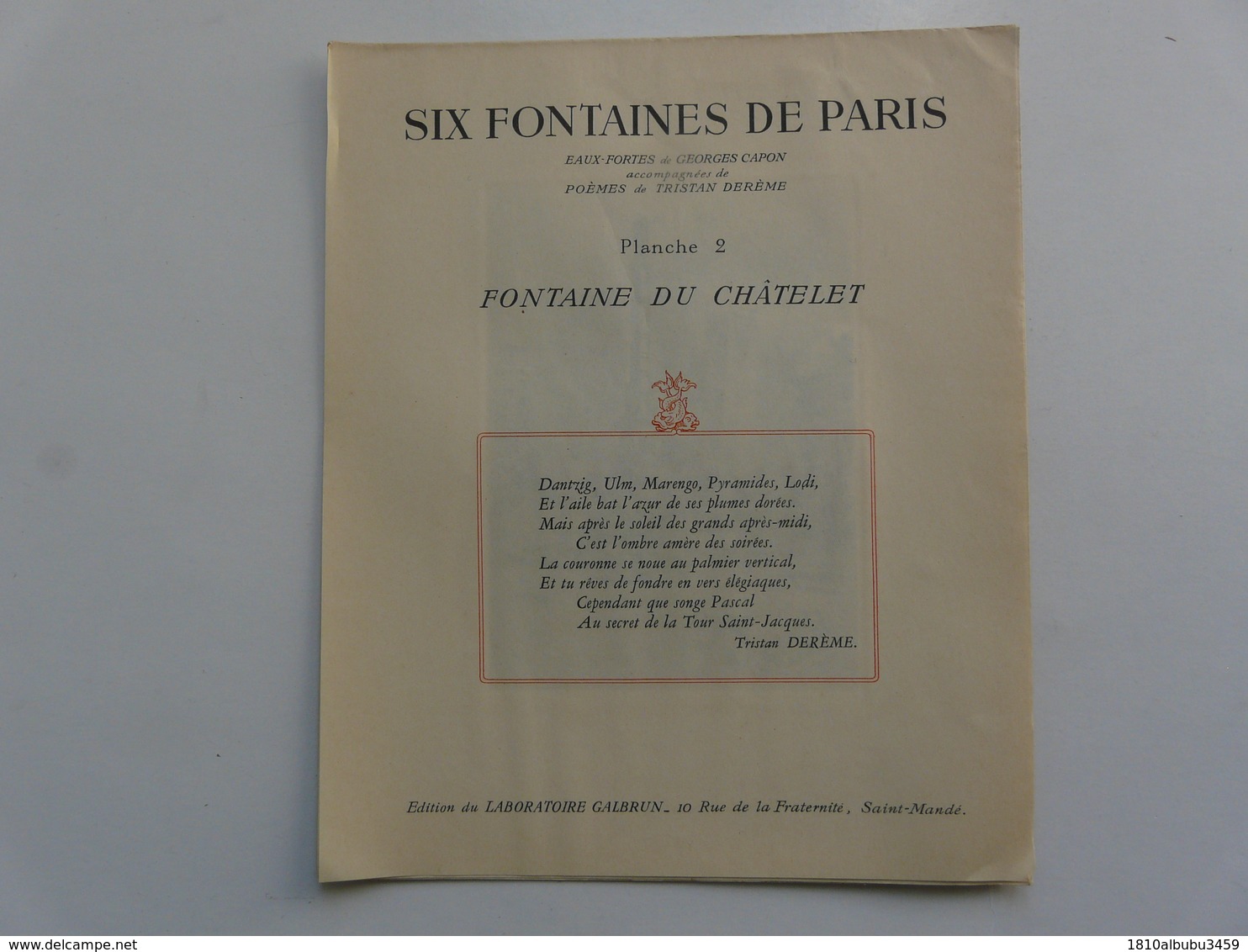 EAUX-FORTES de G. CAPON accompagnées de POEMES de T. DEREME : Six Fontaines de PARIS