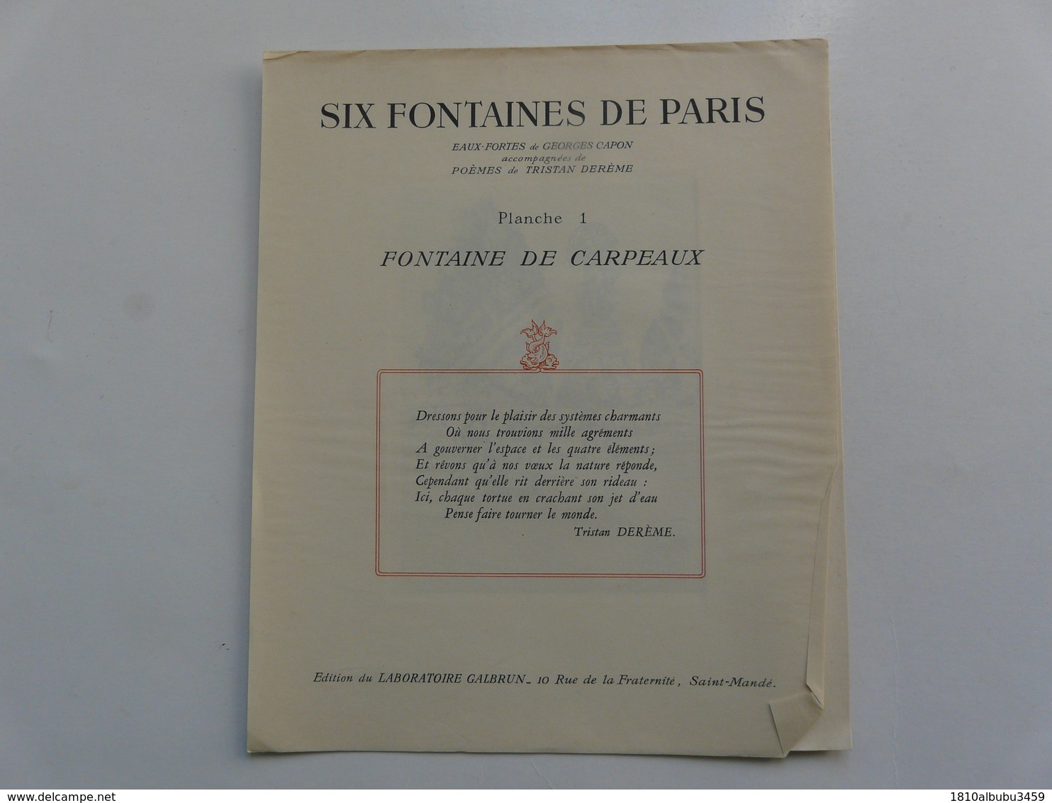 EAUX-FORTES de G. CAPON accompagnées de POEMES de T. DEREME : Six Fontaines de PARIS