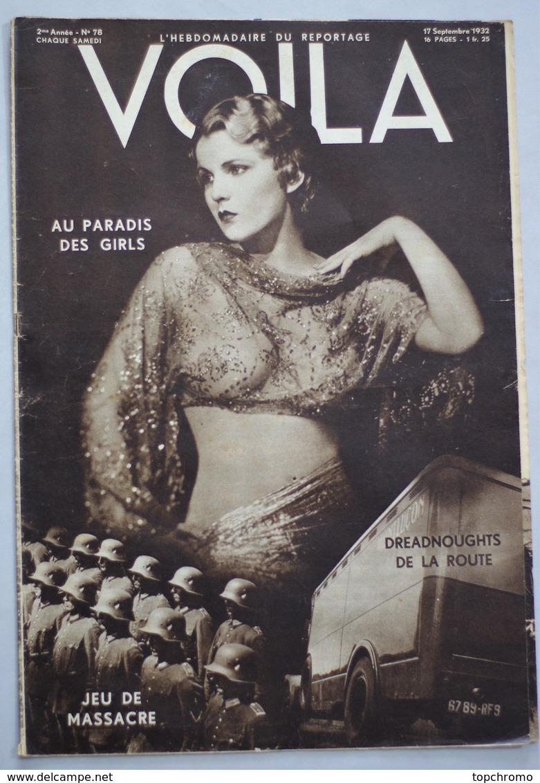 Revue VOILA 1932 N°78 Halles Camions Jeu De Massacre Courses Autruches Paradis Des Girls Acrobates Yaghans Plages émerau - 1900 - 1949