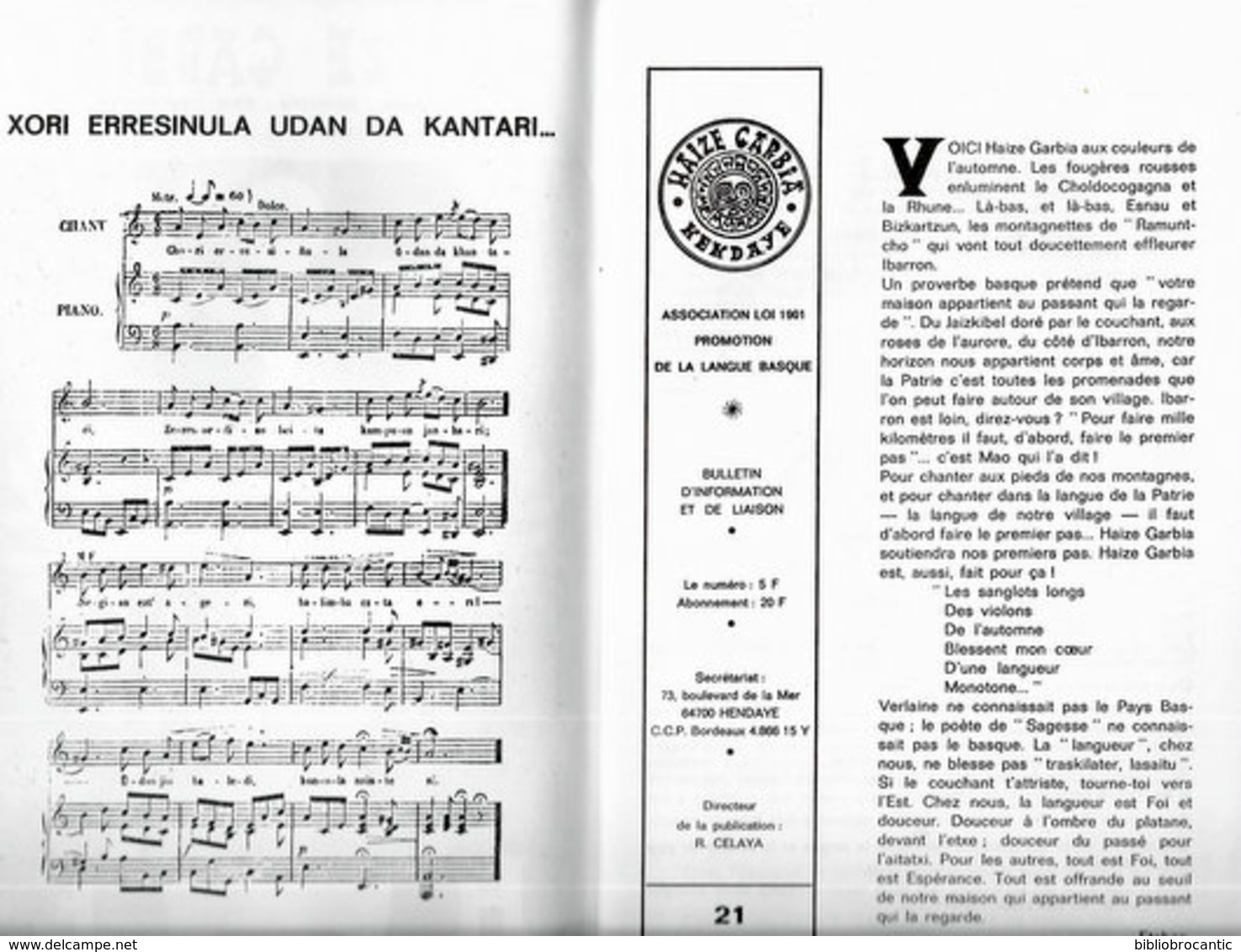 REVUE "HAIZE GARBIA" N°21/4°Tr. 1978 - EUSKARA-ZAINDU-ETA-AZKARTU - Pays Basque