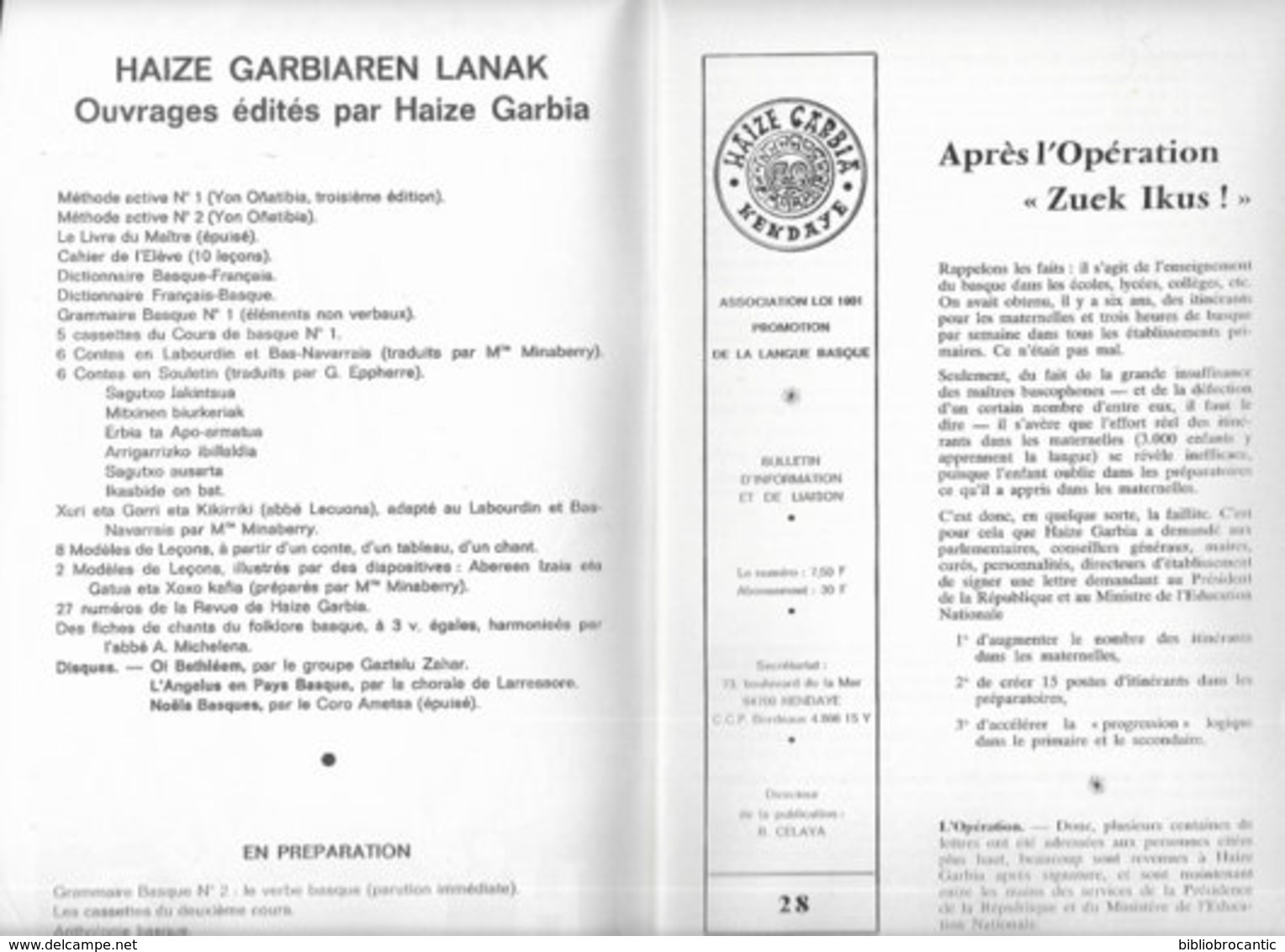 REVUE "HAIZE GARBIA" N°28/3°Tr. 1980 - EUSKARA-ZAINDU-ETA-AZKARTU - Baskenland