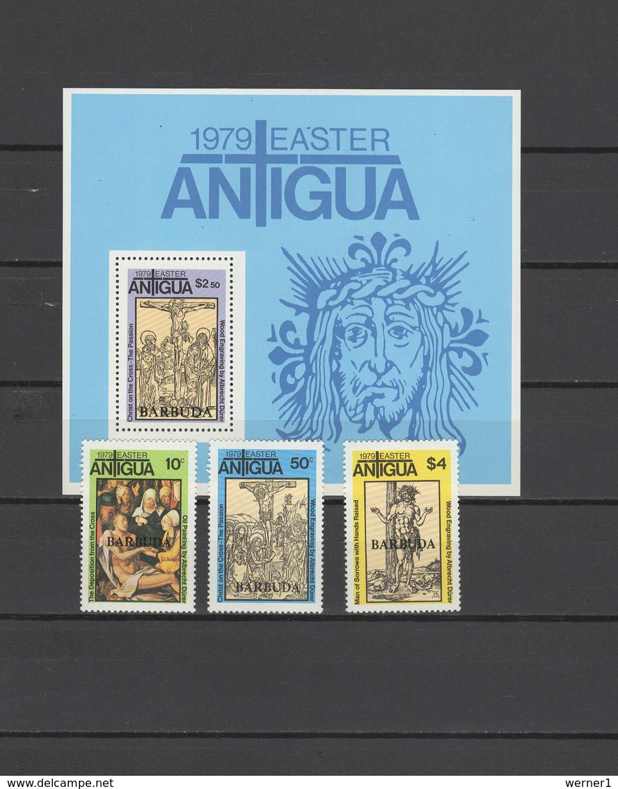 Barbuda 1979 Paintings Albrecht Dürer - Durer, Easter Set Of 3 + S/s MNH - Religious