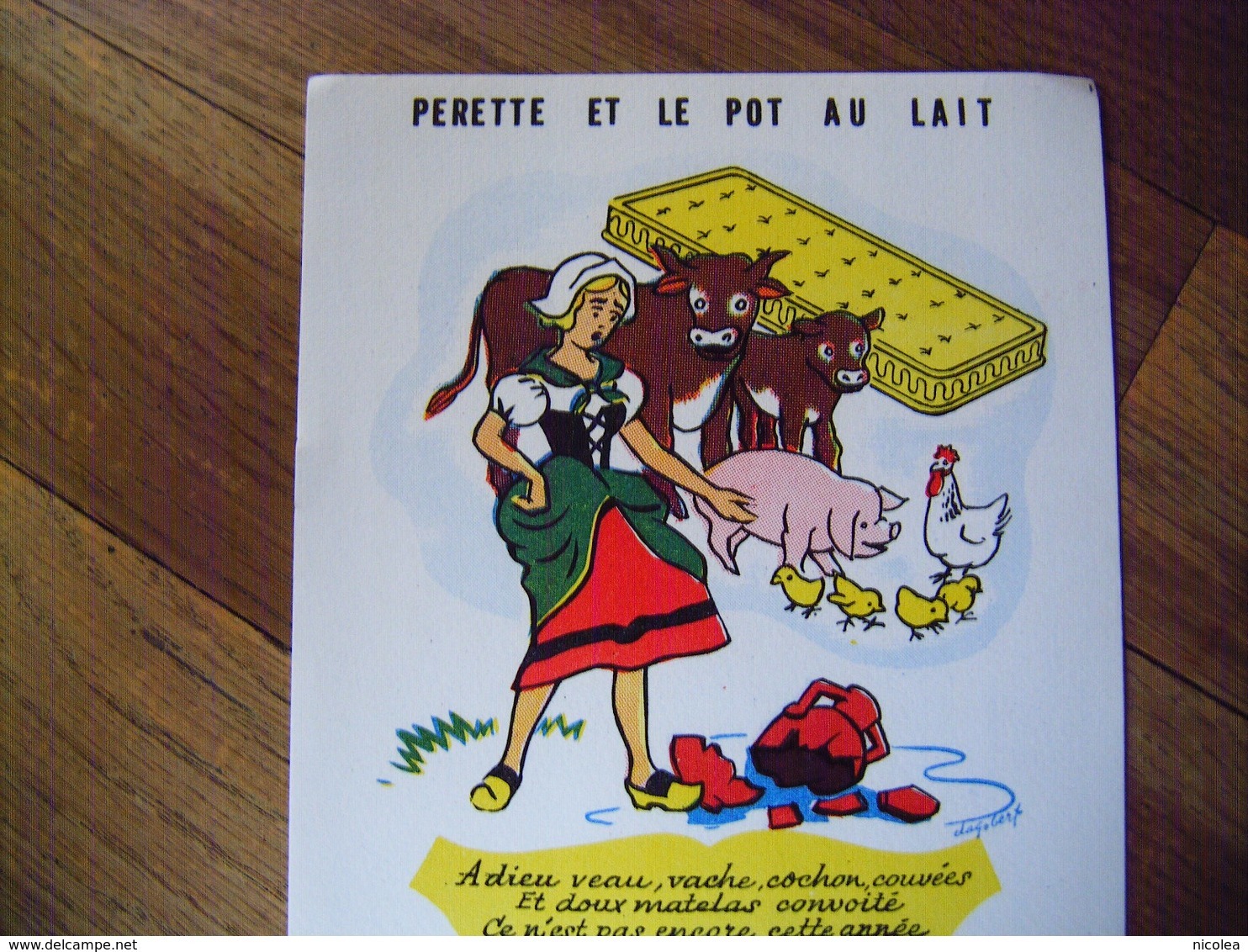 Buvard " Perette Et Le Pot Au Lait " Illustrateur Dagobert Matelas "Matfa" Fables De La Fontaine Parfait état - M