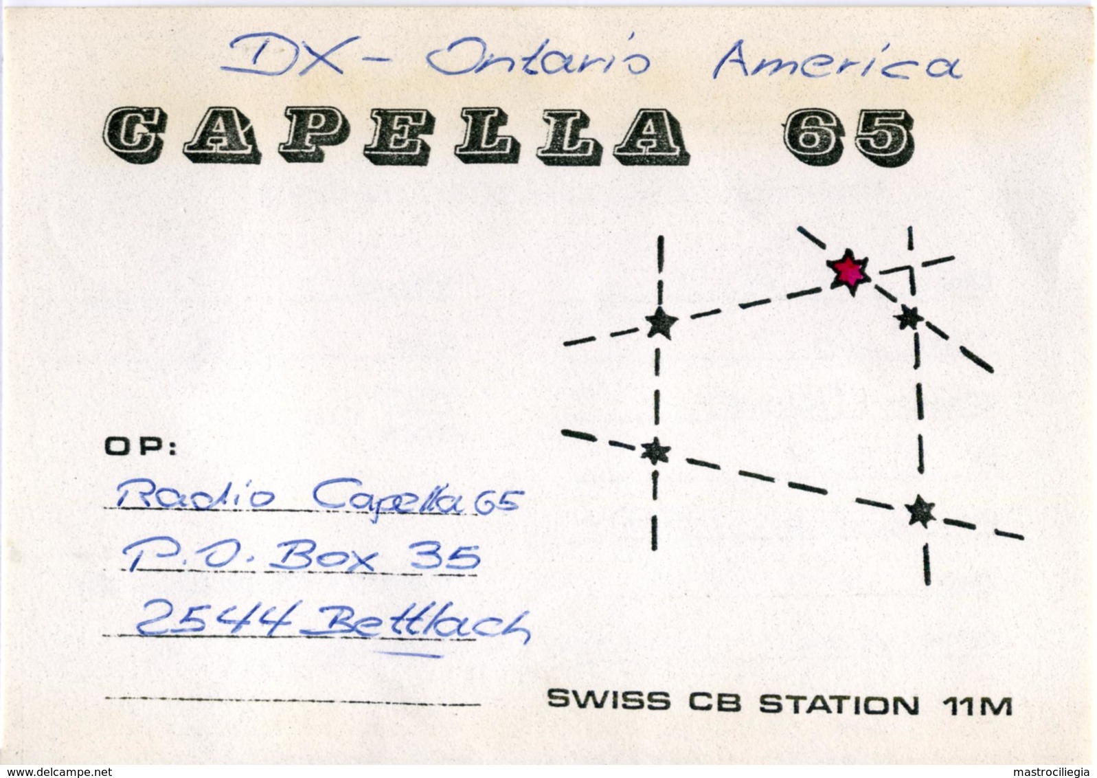 QSL RADIO BETTLACH  CAPELLA 65  SWISS CB STATION 11M  1977 - Radio-amateur