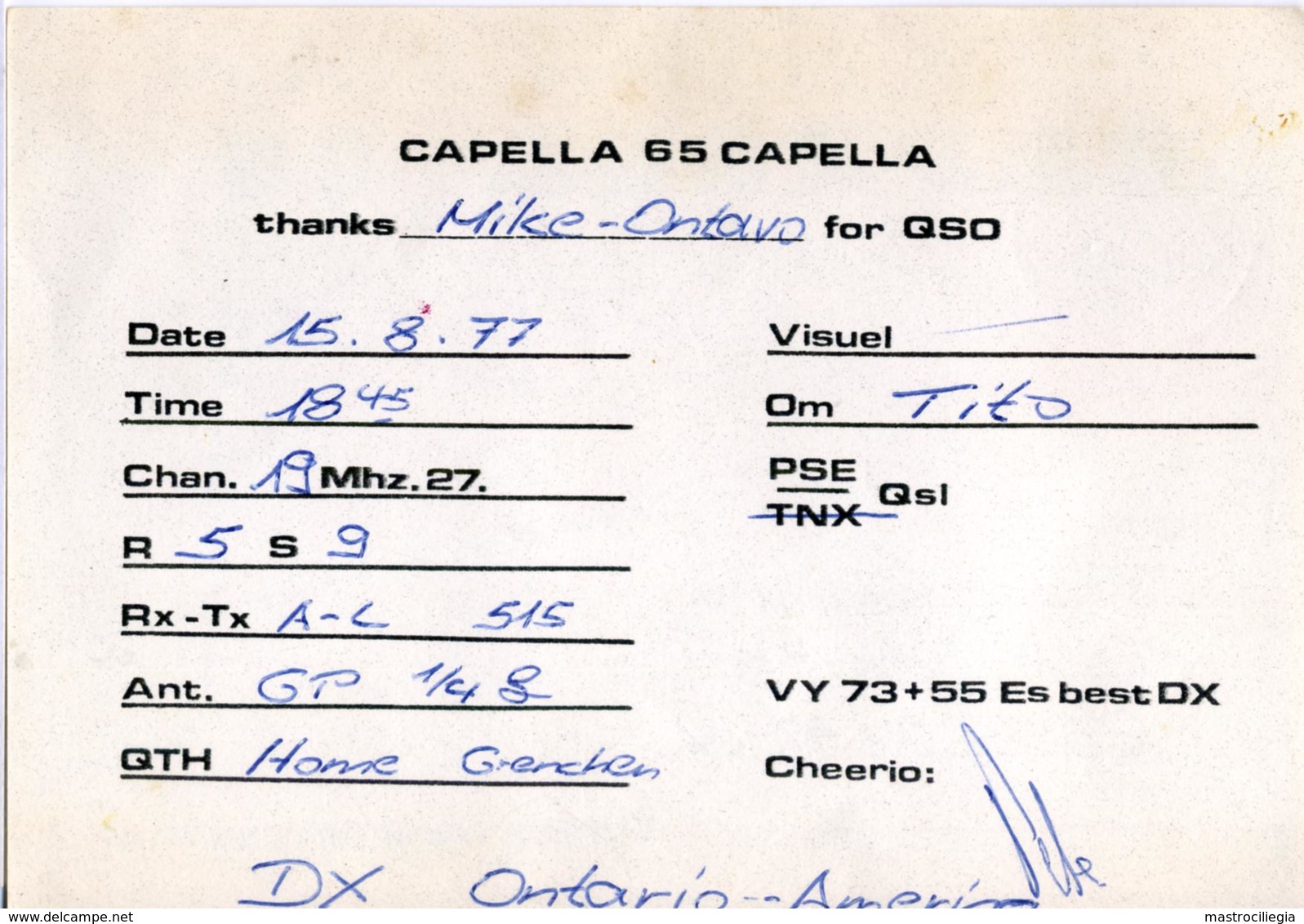 QSL RADIO BETTLACH  CAPELLA 65  SWISS CB STATION 11M  1977 - Radio Amatoriale