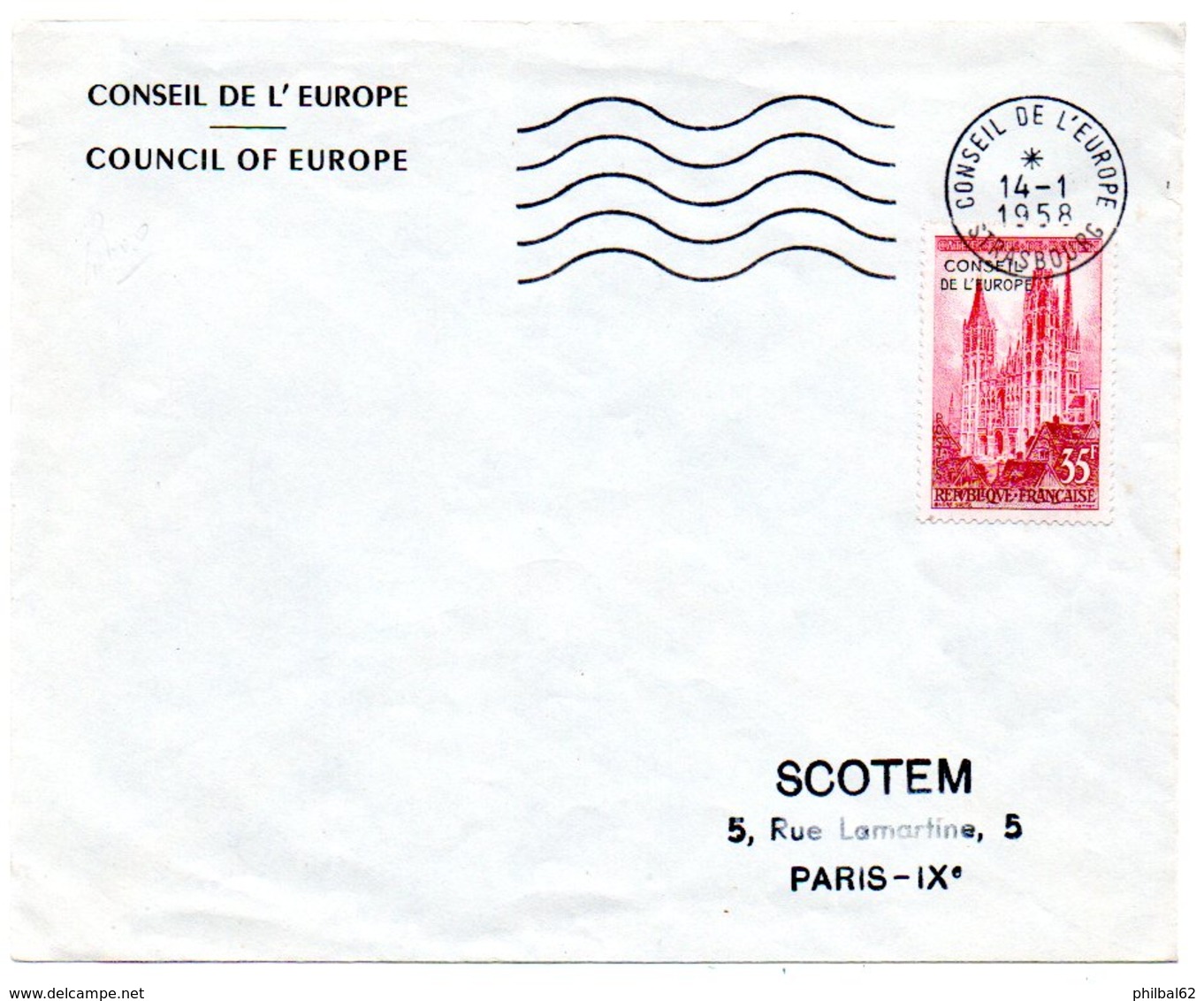 Enveloppe Premier Jour Conseil De L'Europe 14-01-1958. Timbre Strasbourg Surchargé. - 1958