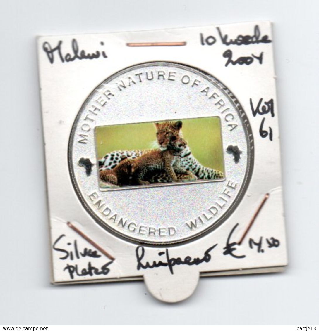 MALAWI 10 KWACHA 2004 PROOFLIKE SILVERPLATED COLOURED ENDANGERED WILDLIFE AFRICA LUIPAARD - Malawi