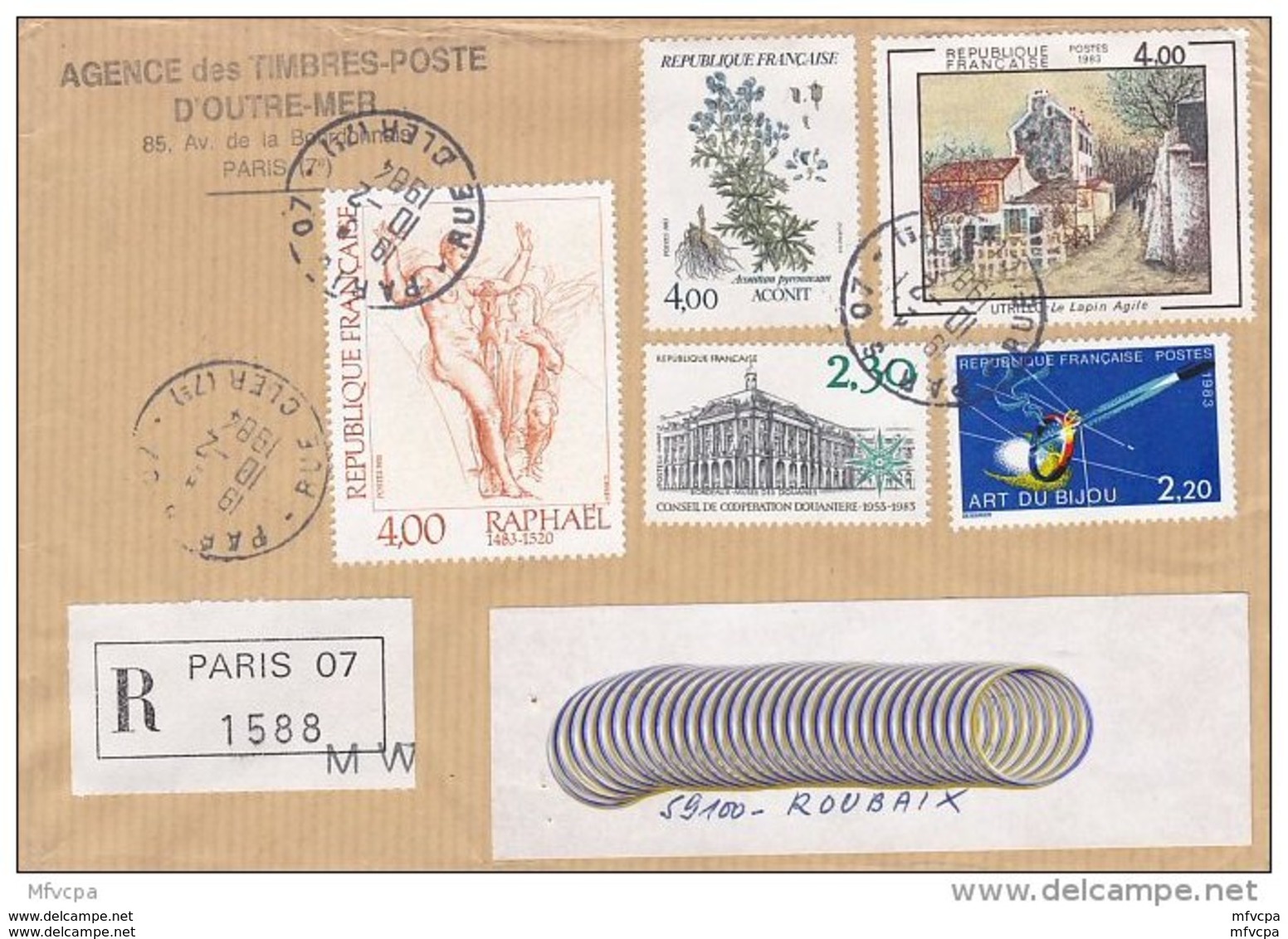 L4J057 France 1984 LR Paris 07 Pour Roubaix Nord Aff. 16,50f Cad 10 02 1984 - Storia Postale