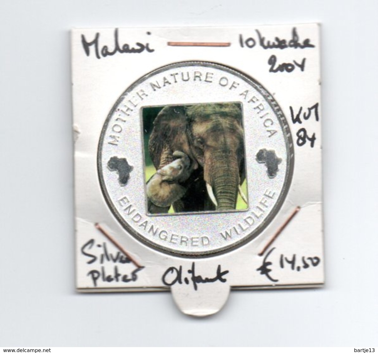 MALAWI 10 KWACHA 2004 PROOFLIKE SILVERPLATED COLOURED ENDANGERED WILDLIFE AFRICA OLIFANT - Malawi