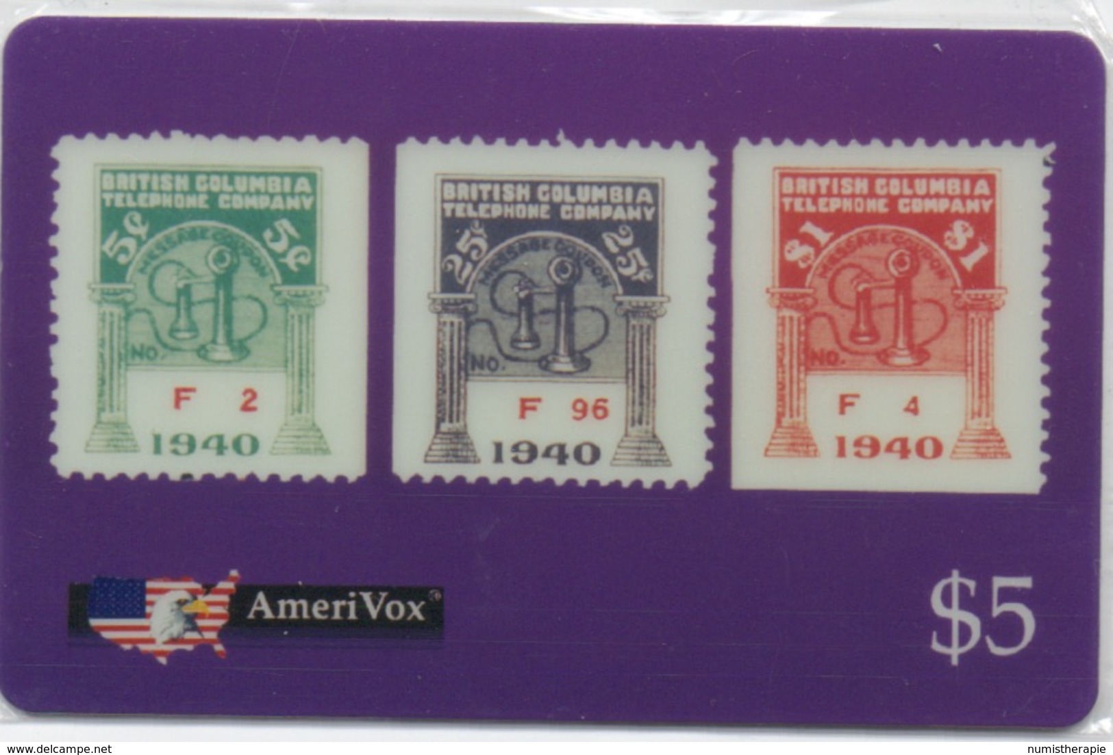 USA : AmeriVox : Série Timbres Fiscaux Téléphoniques : British Columbia Canada (sous Emballage - PIN Non-gratté) - Stamps & Coins