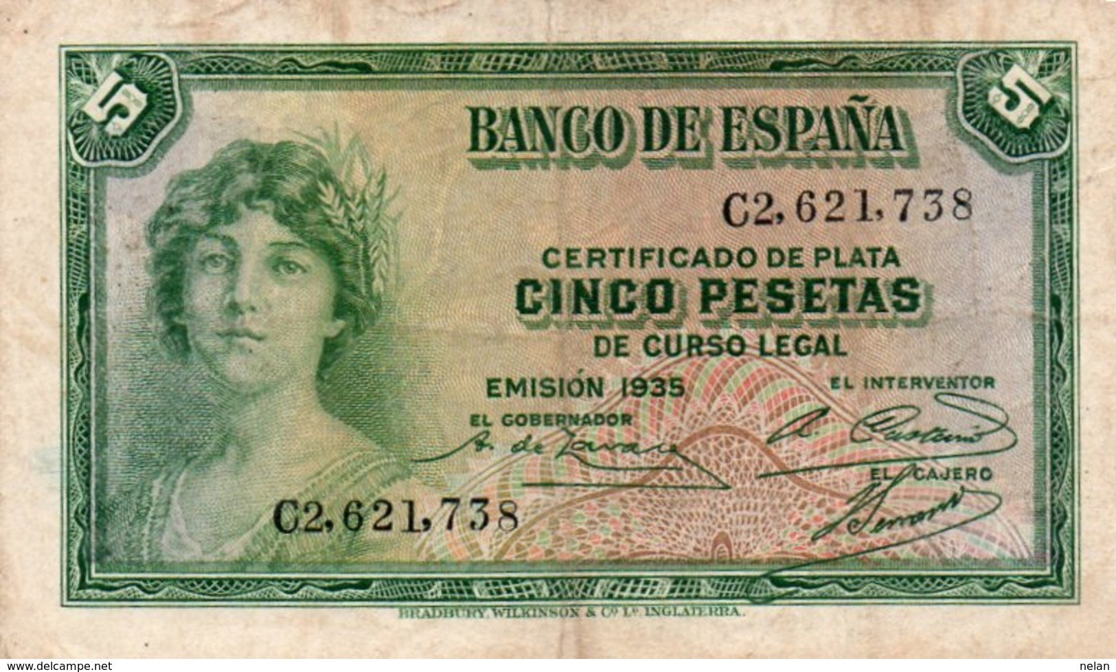 SPAIN 5 PESETAS 1935  P-85a.2  CIRC - 5 Pesetas