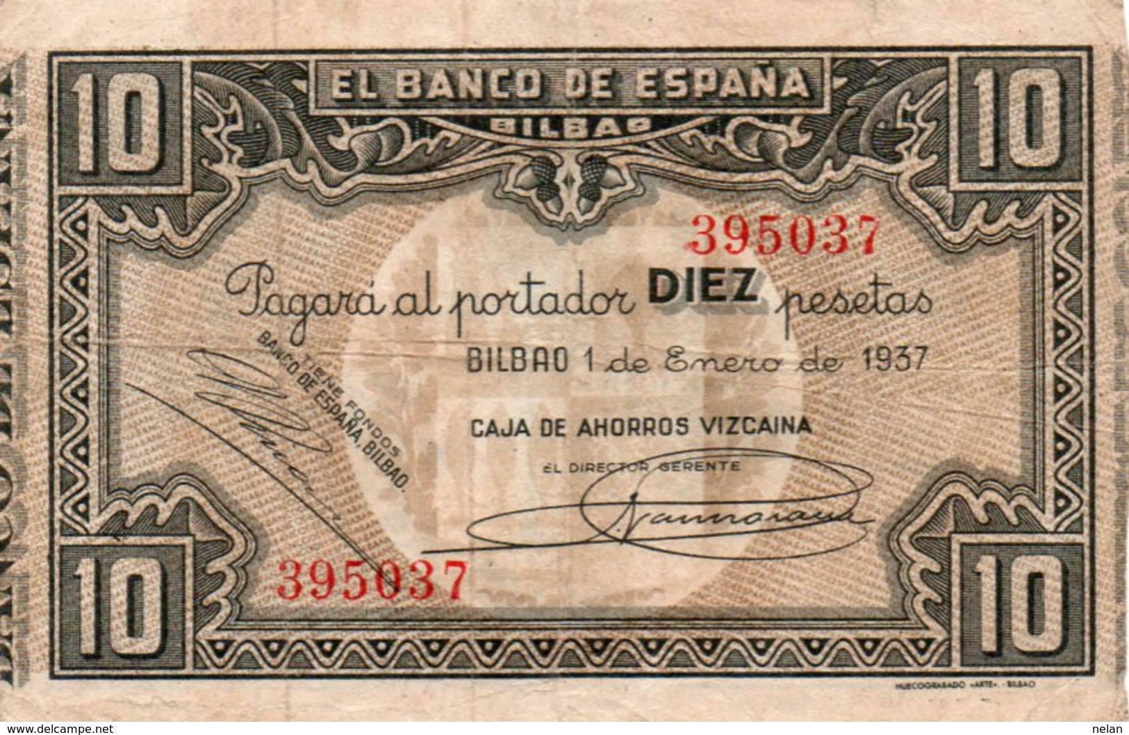 SPAIN 10 PESETAS 1937  P-S562g  CIRC - 10 Peseten