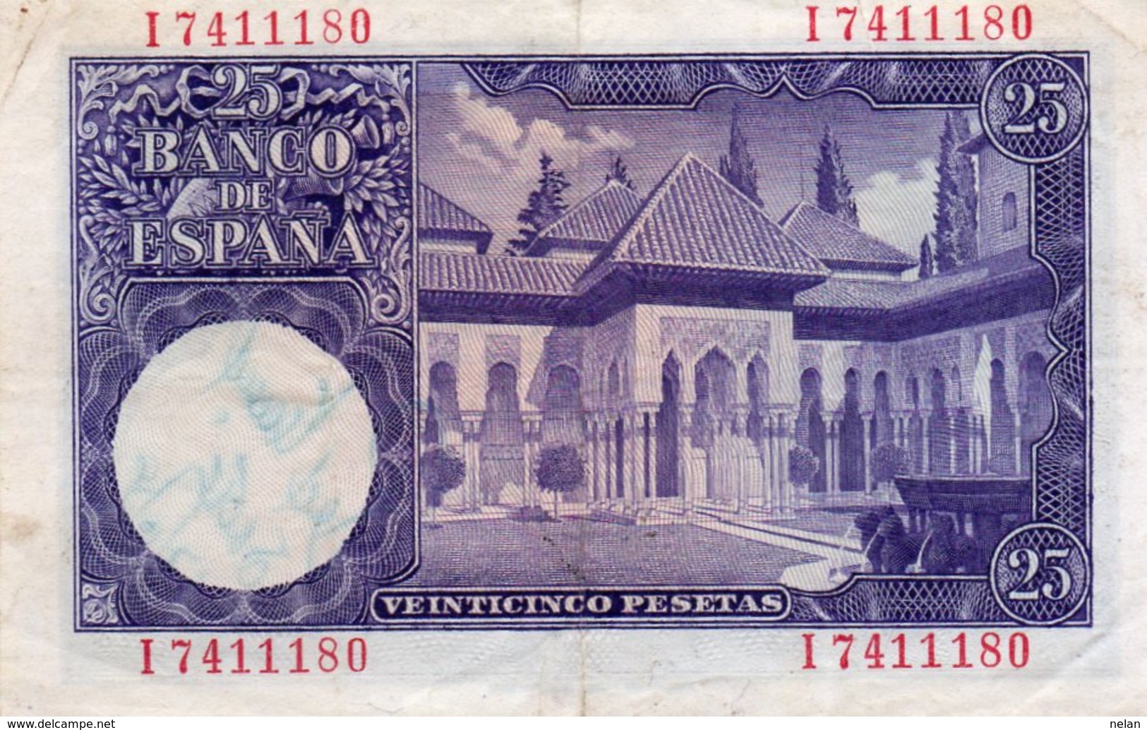 SPAIN 25 PESETAS 1954  P-147a  CIRC - 25 Pesetas