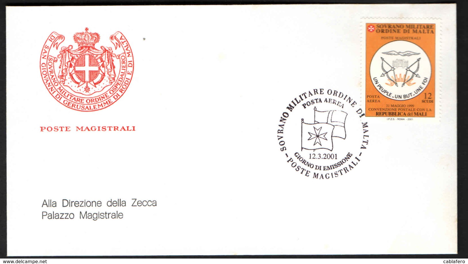 SMOM - 2001 - CONVENZIONE POSTALE CON LA REPUBBLICA DEL MALI - FDC - Sovrano Militare Ordine Di Malta