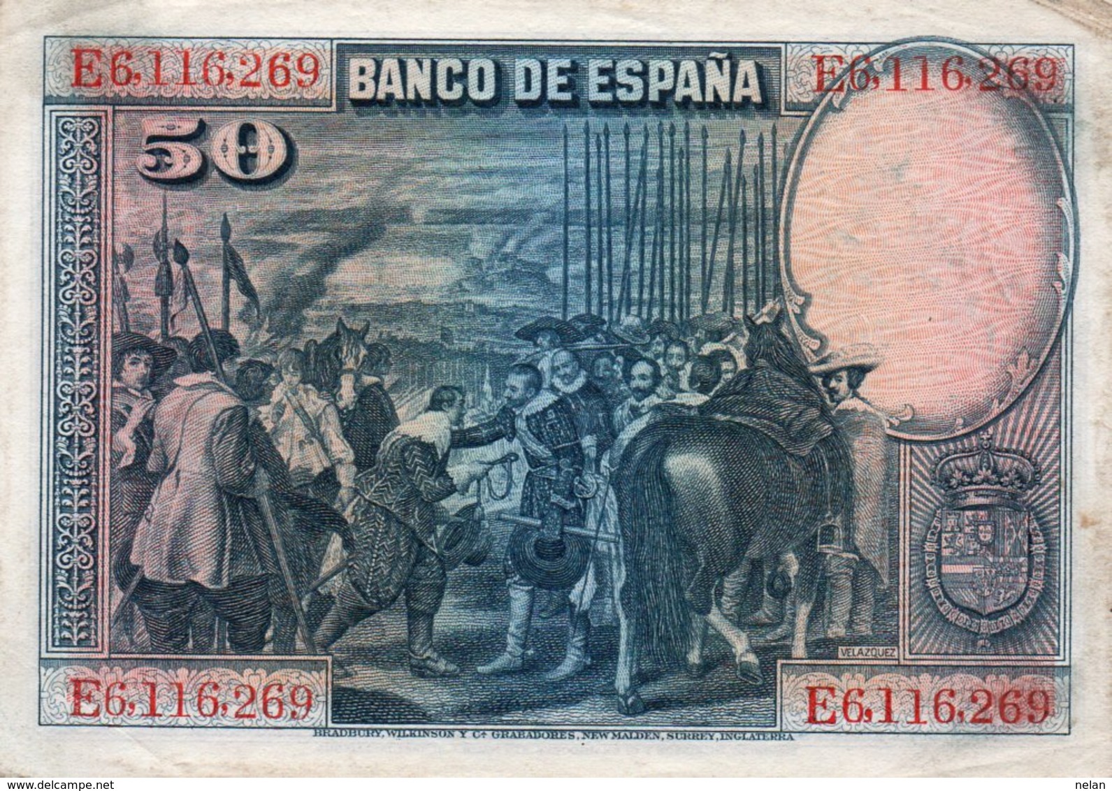 SPAIN 50 PESETAS 1928  P-75b  CIRC.  E 6116260 - 50 Peseten