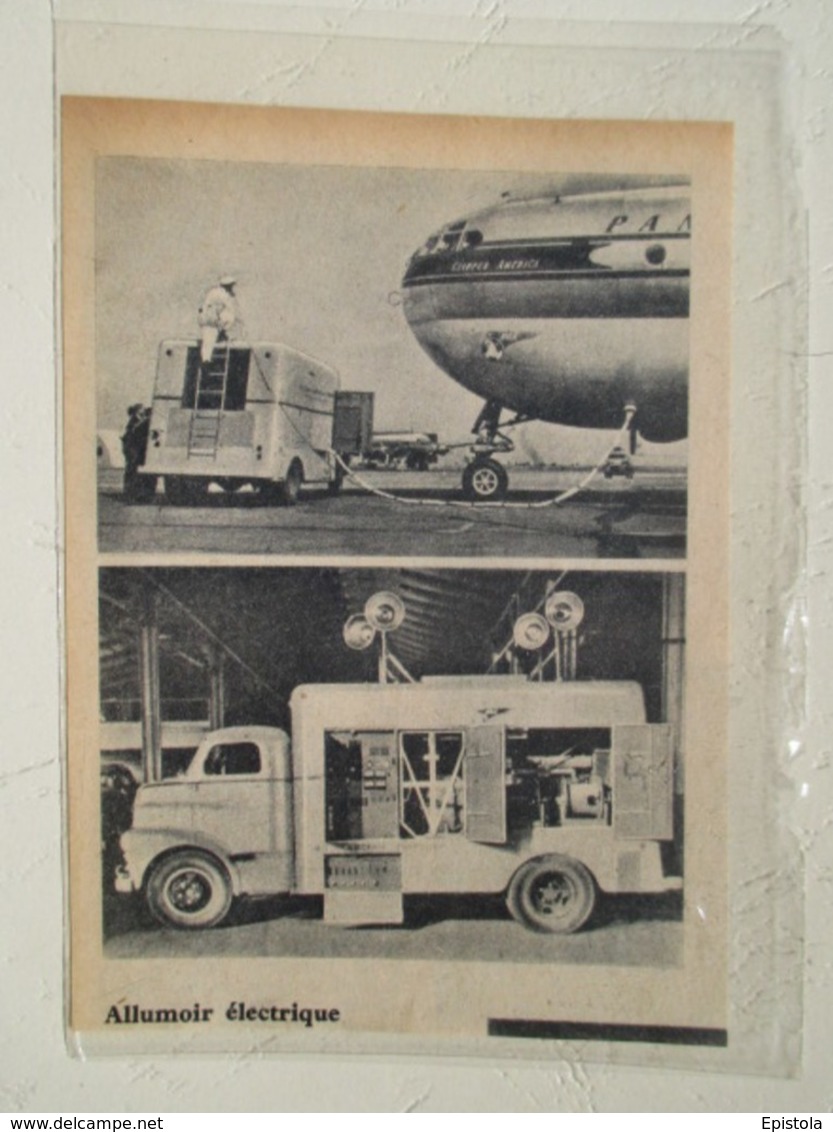 USA Camion Batterie Mobile  "Allumoir Electrique" Avion PAN AM "Clipper America Aircraft" - Coupure De Presse  De 1948 - Camion