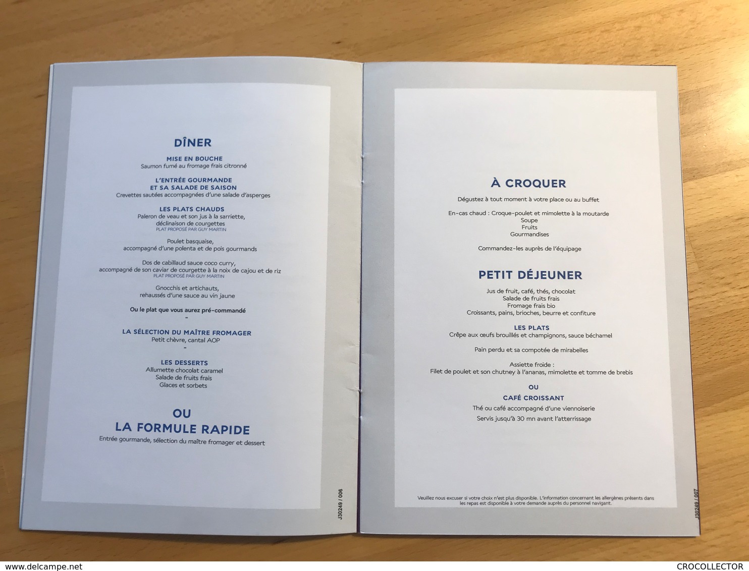 AIR FRANCE MENU BUSINESS J30249 CDG-BKK - Menus