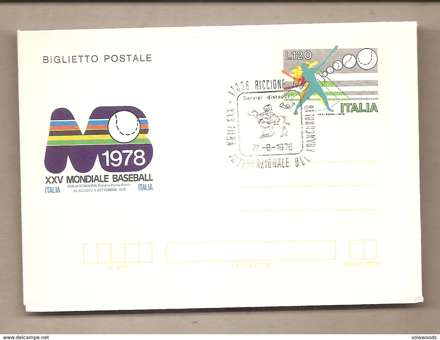 Italia - Biglietto Postale "Baseball" Con Annullo Speciale: XXX Giornata Filatelica San Marino-Riccione - 1978 *G - Ganzsachen