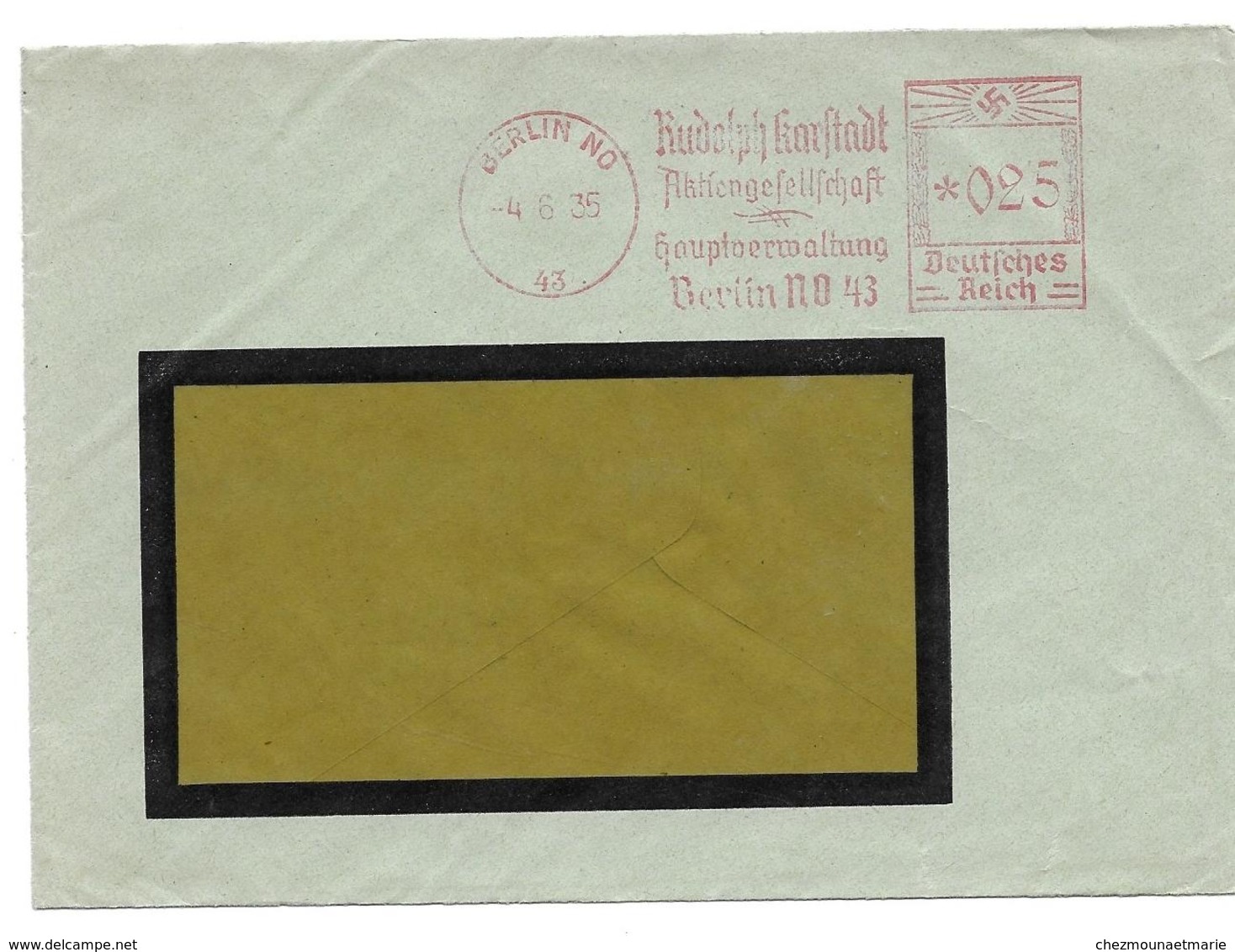 1935 - BERLIN N° 43 RUDOLPH KARSTADT AKTIENGESELLSCHAFT DEUTSCHES REICH OBL 025 - SUR ENVELOPPE - Briefe U. Dokumente