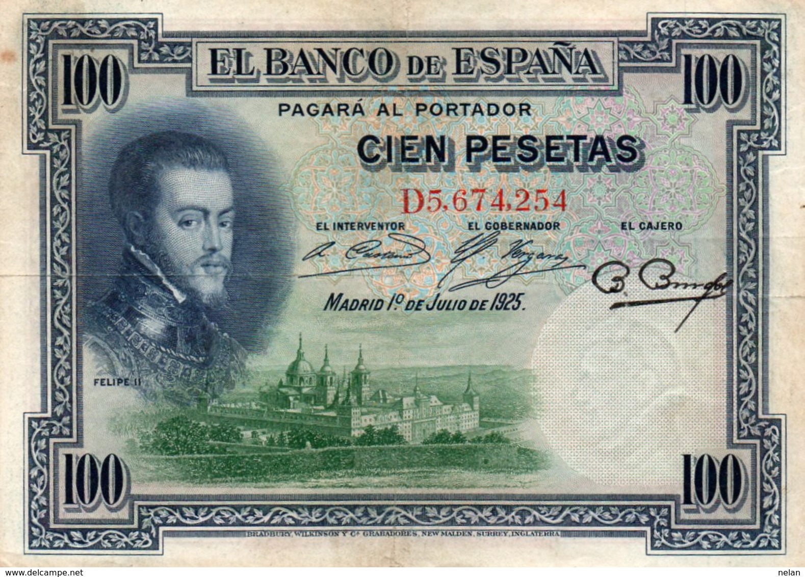 SPAIN 100 PESETAS 1925  P-69c.2  CIRC. - 100 Pesetas