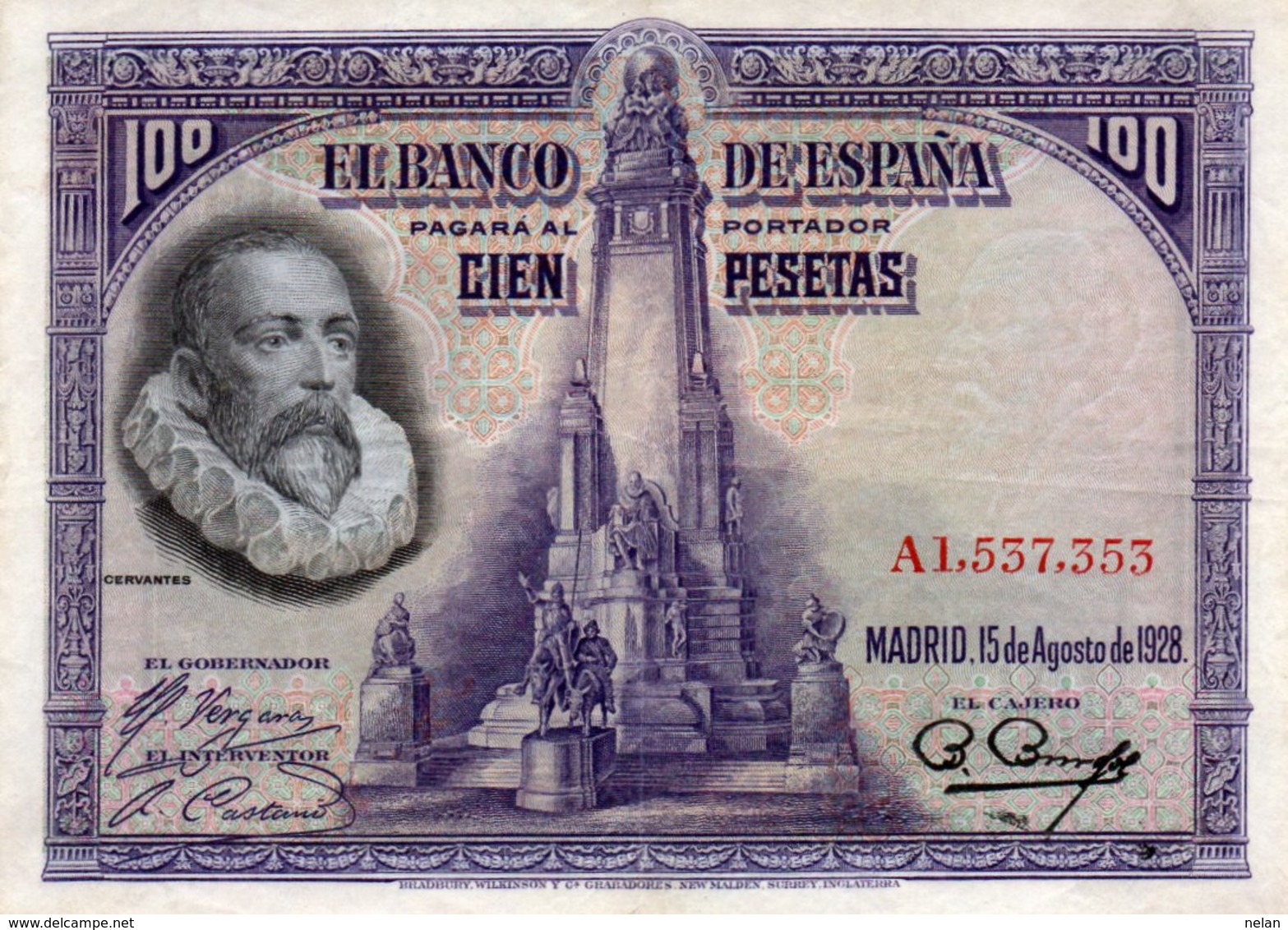 SPAIN 100 PESETAS 1928  P-76a  CIRC. - 100 Peseten