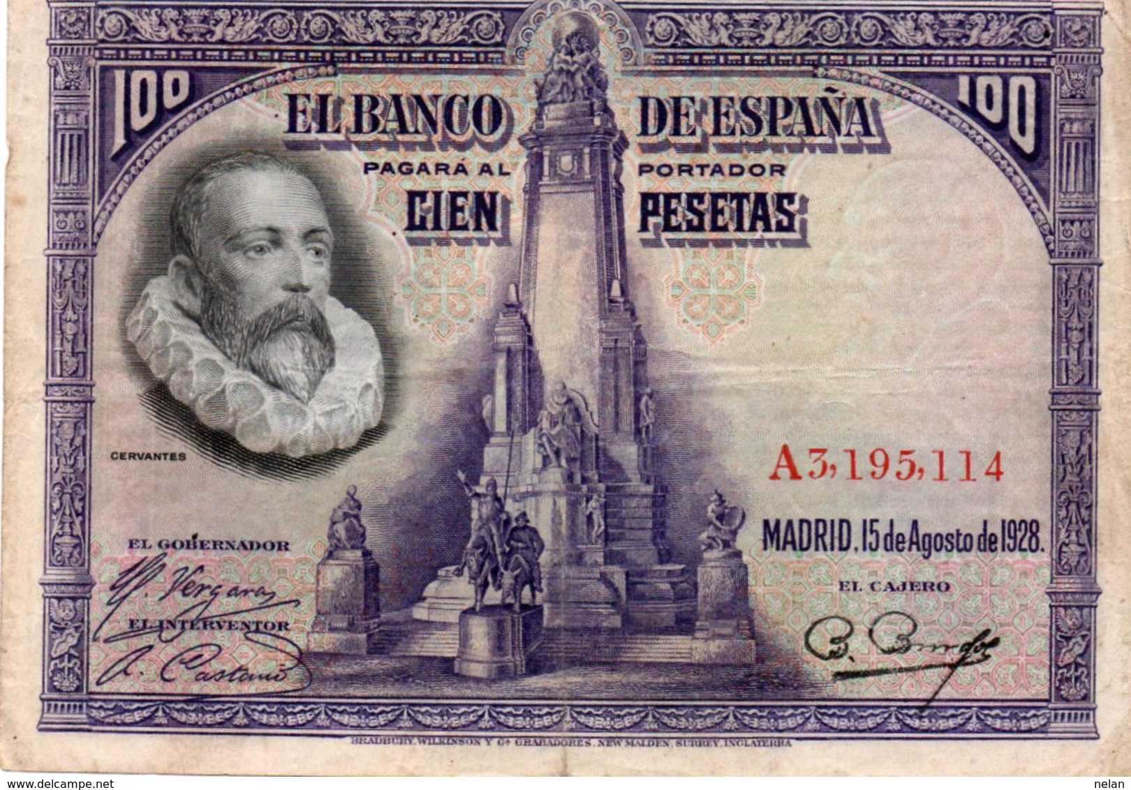 SPAIN 100 PESETAS 1928  P-76a  CIRC. - 100 Peseten