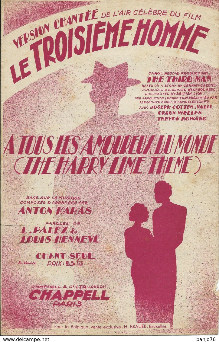 Partition De Anton KARAS - A Tous Les Amoureux Du Monde (Film : Le Troisième Homme) - Spartiti