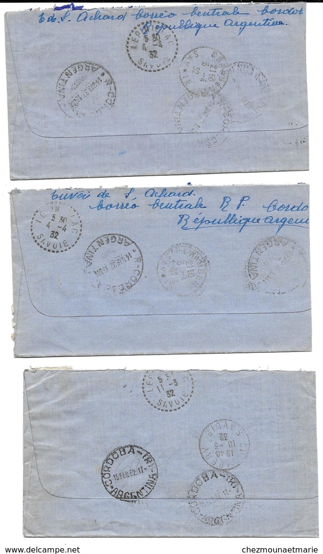 CORDOBA 1932 ARGENTINE RECOMMANDE POUR ACHARD VINS EN GROS SAVOIE - LOT DE 3 ENVELOPPES - Briefe U. Dokumente