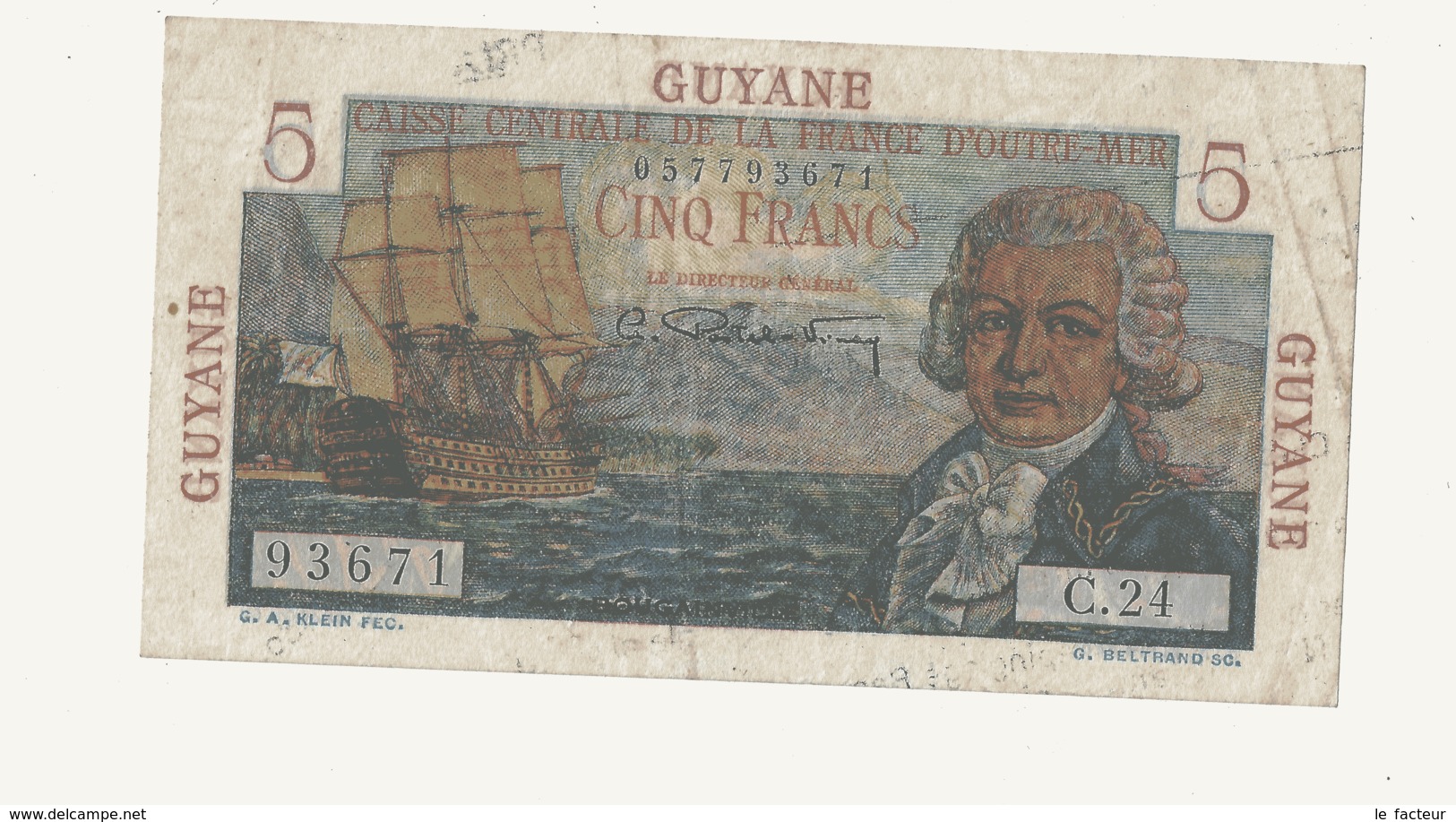 CA31billet De Banque De Guyane 5F Bougainville - Guyana Francese