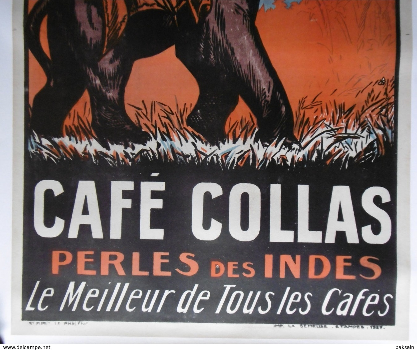 Affiche Ancienne 1927 CAFE COLLAS Perles Des Indes Le Meilleur De Tous Les Cafés Eléphant Inde India Coffee - Manifesti