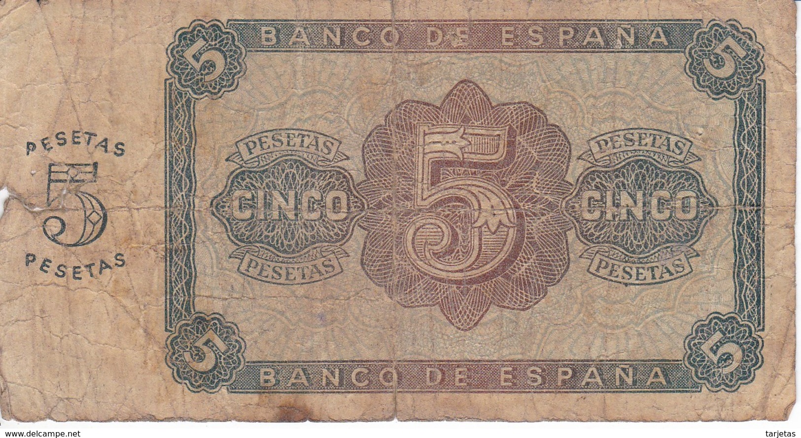 BILLETE DE ESPAÑA DE 5 PTAS DE BURGOS DEL AÑO 1938 SERIE C  (BANKNOTE) - 5 Peseten