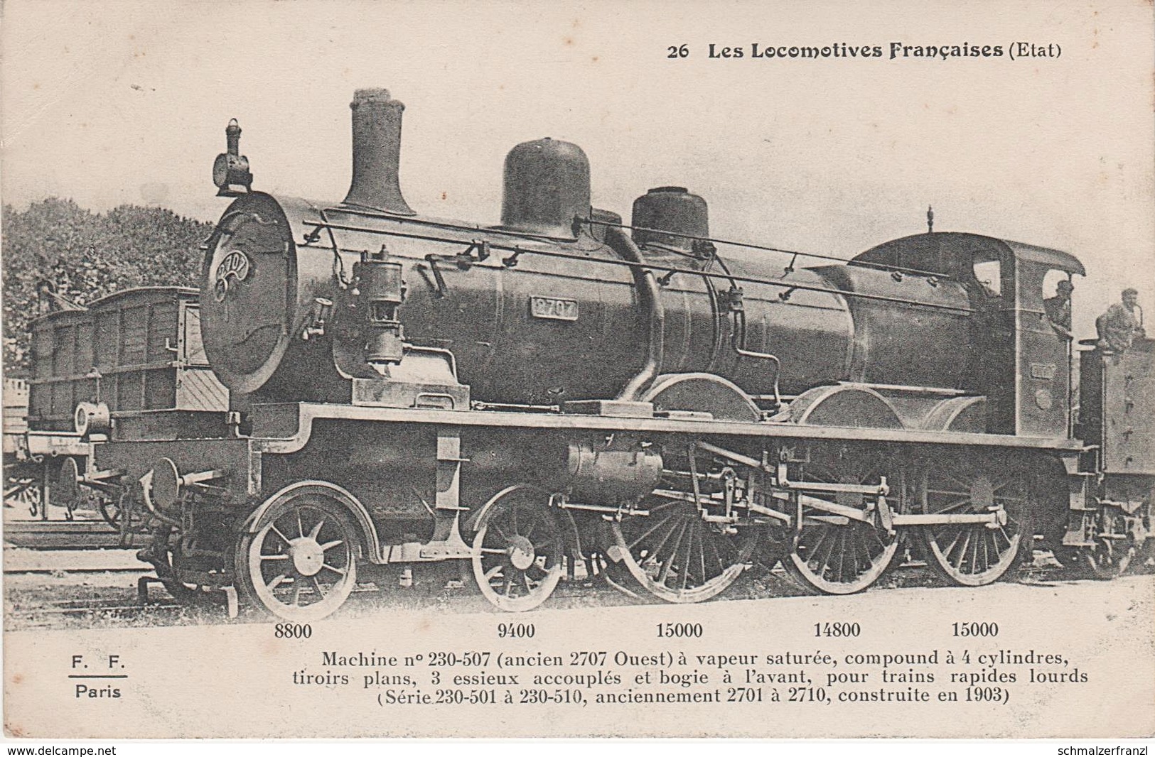 AK Les Locomotives Francaises Etat 26 Locomotive Machine No 230 507 Ancien 2707 Ouest Chemin De Fer Train Rapide - Eisenbahnen