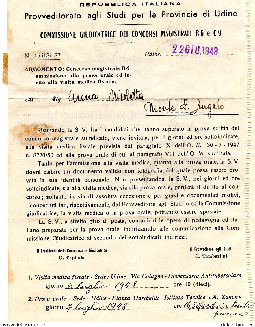 UDINE-PROVVEDITORATO AGLI STUDI--1948-SEGNATASSE - Non Classificati