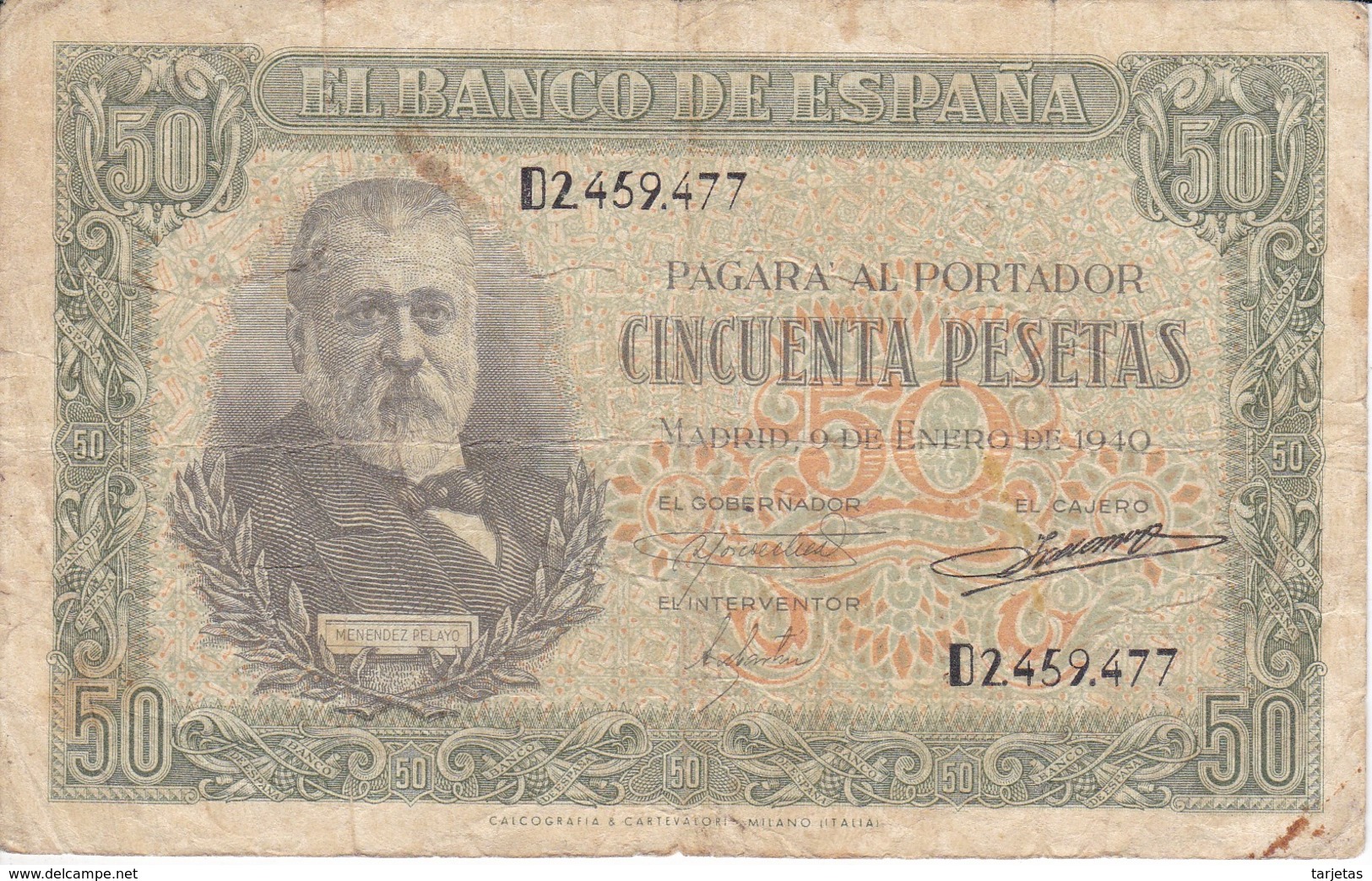 BILLETE DE ESPAÑA DE 50 PTAS DEL 9/01/1940 SERIE D CALIDAD  BC (BANKNOTE) - 50 Pesetas