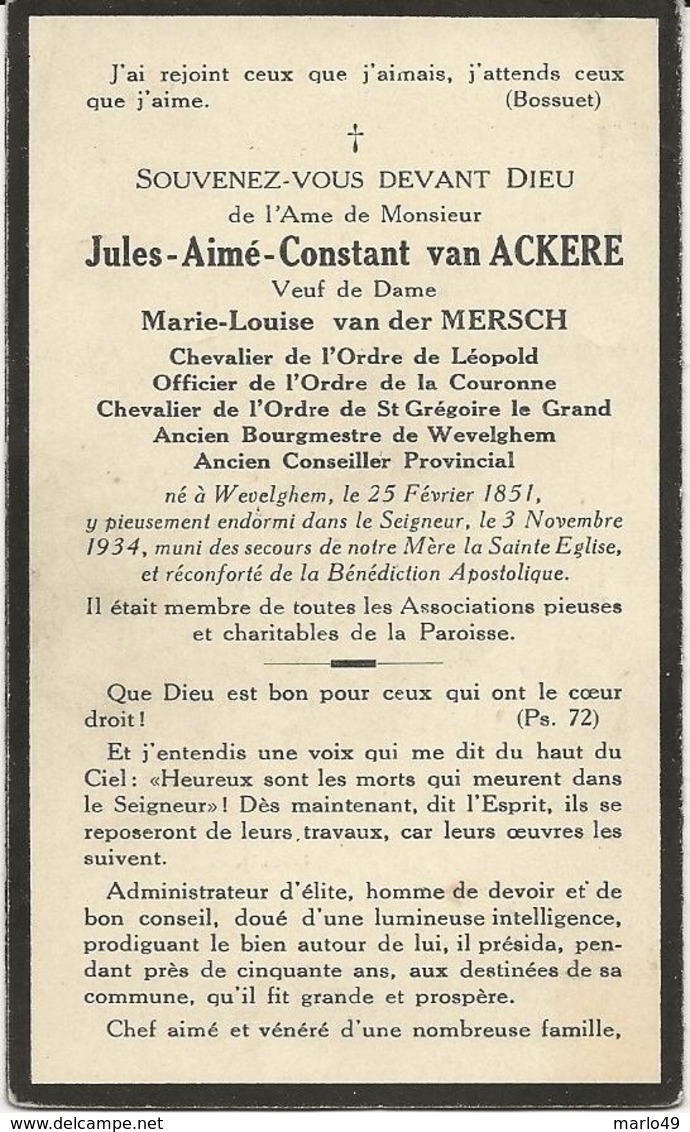 DP. JULES VAN ACKERE ° WEVELGHEM 1851- + 1934  -GEWEZEN  BURGEMEESTER VAN WEVELGHEM +NEDERLANDSE KANT - Godsdienst & Esoterisme