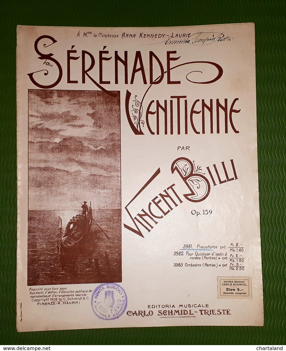 Spartito - Sérénade Venitienne - Vincent Billi - Pianoforte - 1908 - Non Classificati