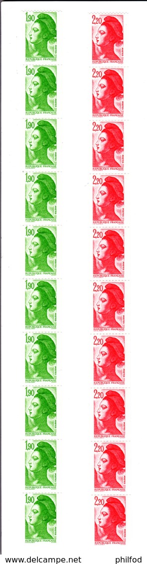 1985/6 - LOT De 2 BANDES DE 10 ROULETTES LIBERTÉ - Rouge 2.20 F Et Vert 1.90 F - Y&T 2426 Et 2379 ( Inclus Numérotés) - Rollen