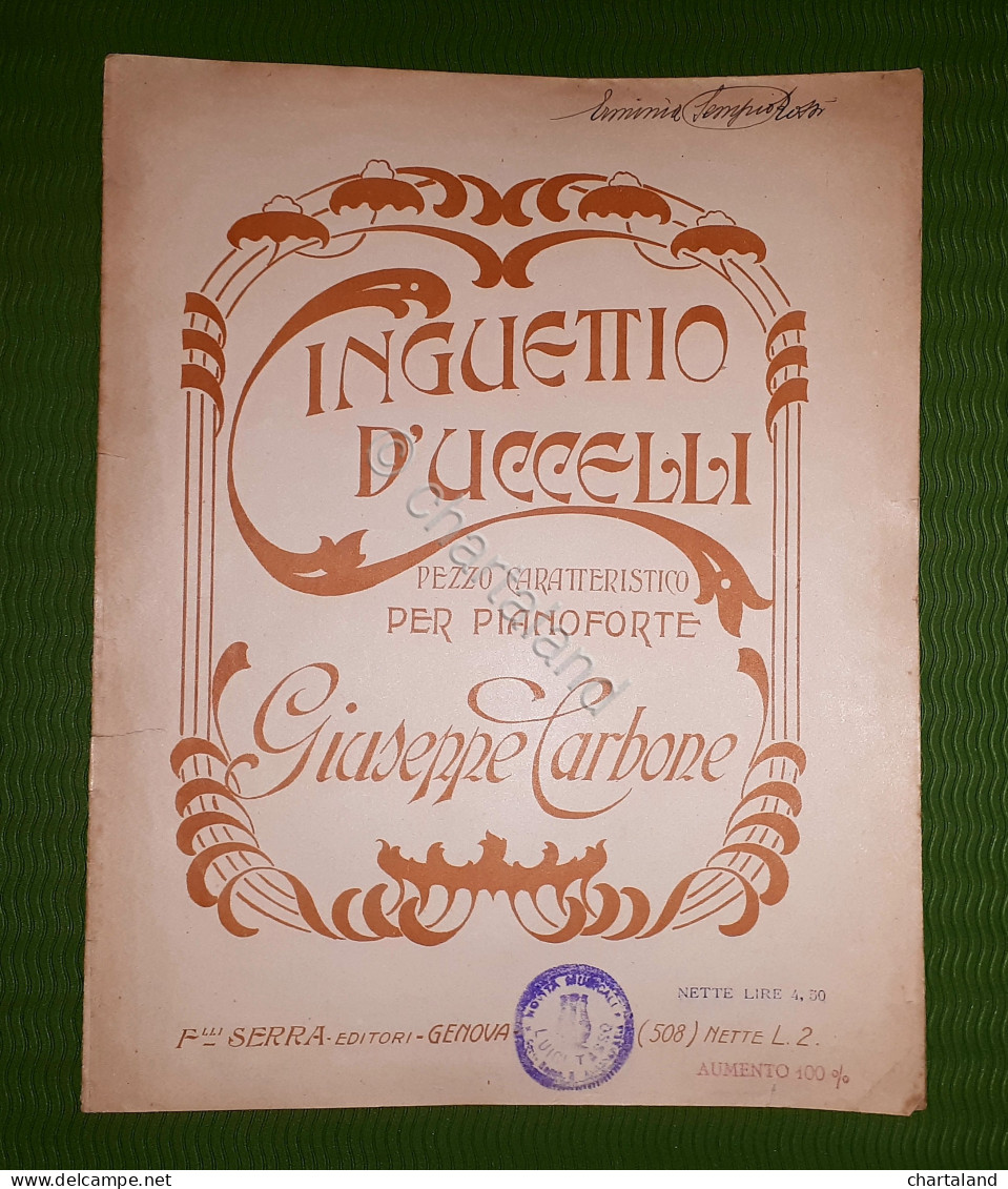 Spartito - Cinguettio D'uccelli - Pianoforte - Giuseppe Carbone - 1900 Ca. - Non Classificati