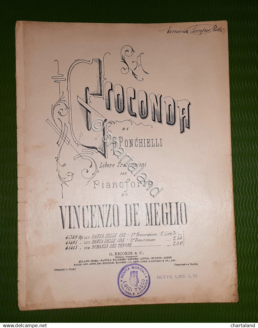 Spartito La Gioconda Di A. Ponchielli Per Pianoforte Romanza Tenore - 1900 Ca. - Zonder Classificatie