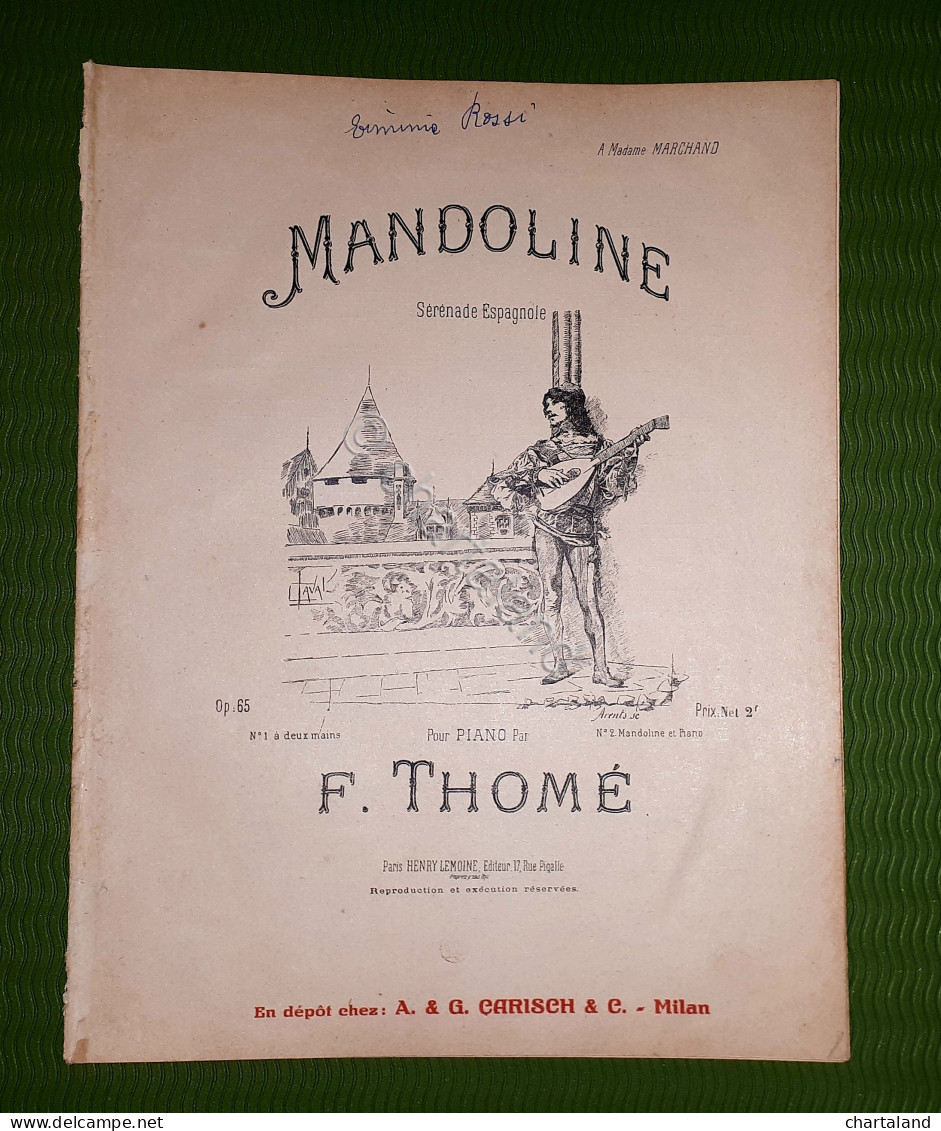 Spartito - Mandoline - Sérénade Espagnole Di F. Thomé - Pianoforte 1900 Ca. - Zonder Classificatie