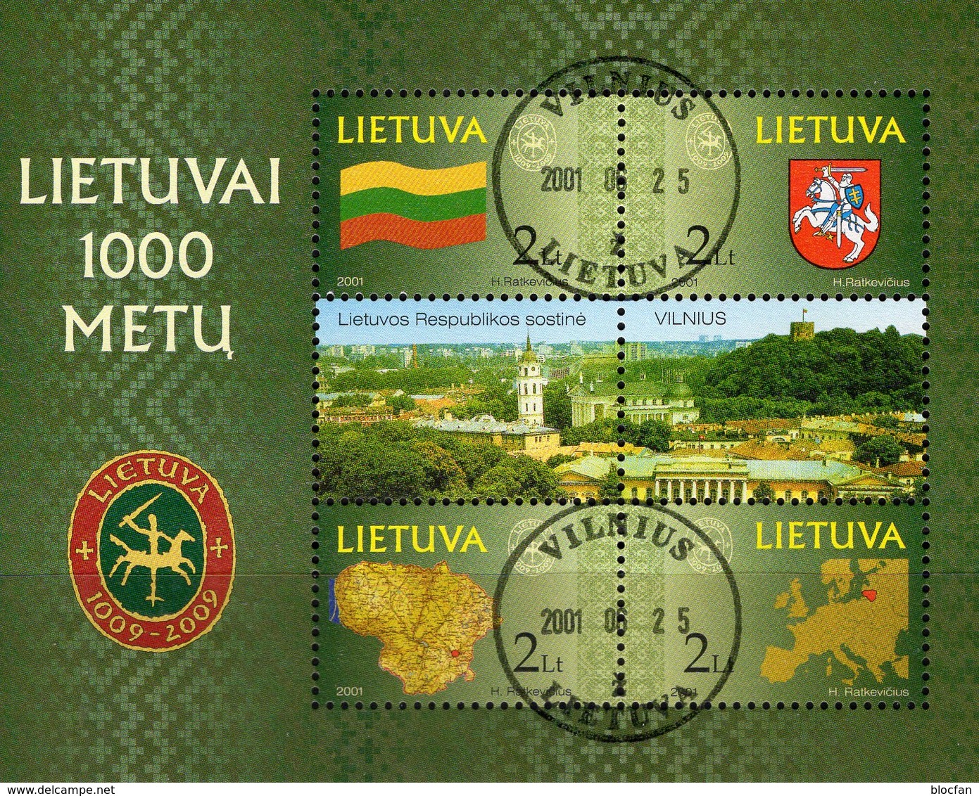 Landkarte Europa 2001 Litauen Block 22 O 7€ Karte Lietuvai M/s Hoja Map S/s Wap History Bloc Flag Sheet Bf Balticum - Lithuania