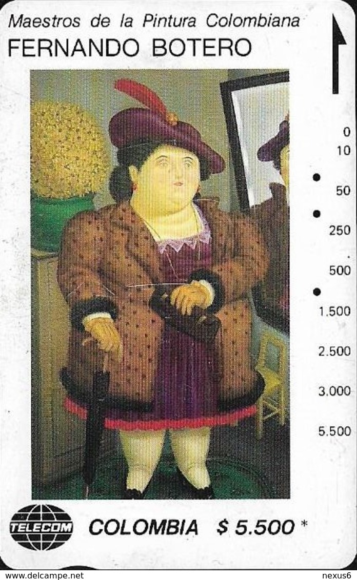 Colombia - Telecom (Tamura) - Fernando Botero - Mujer Con Abrigo De Piel, 5.500$Cp, Used - Colombia