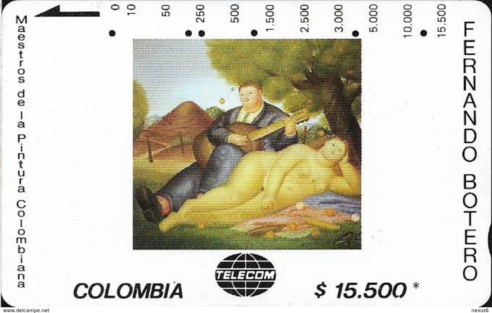 Colombia - Telecom (Tamura) - Fernando Botero - Concierto Campestre, 15.500$Cp, Used - Kolumbien