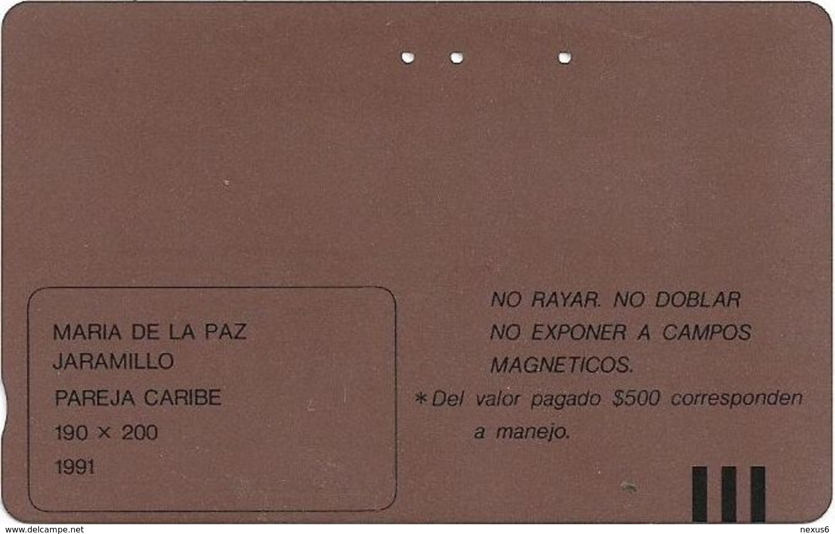 Colombia - Telecom (Tamura) - Maria De La Paz Jaramillo - Pareja Caribe, 5.500$Cp, 10.000ex, Used - Kolumbien