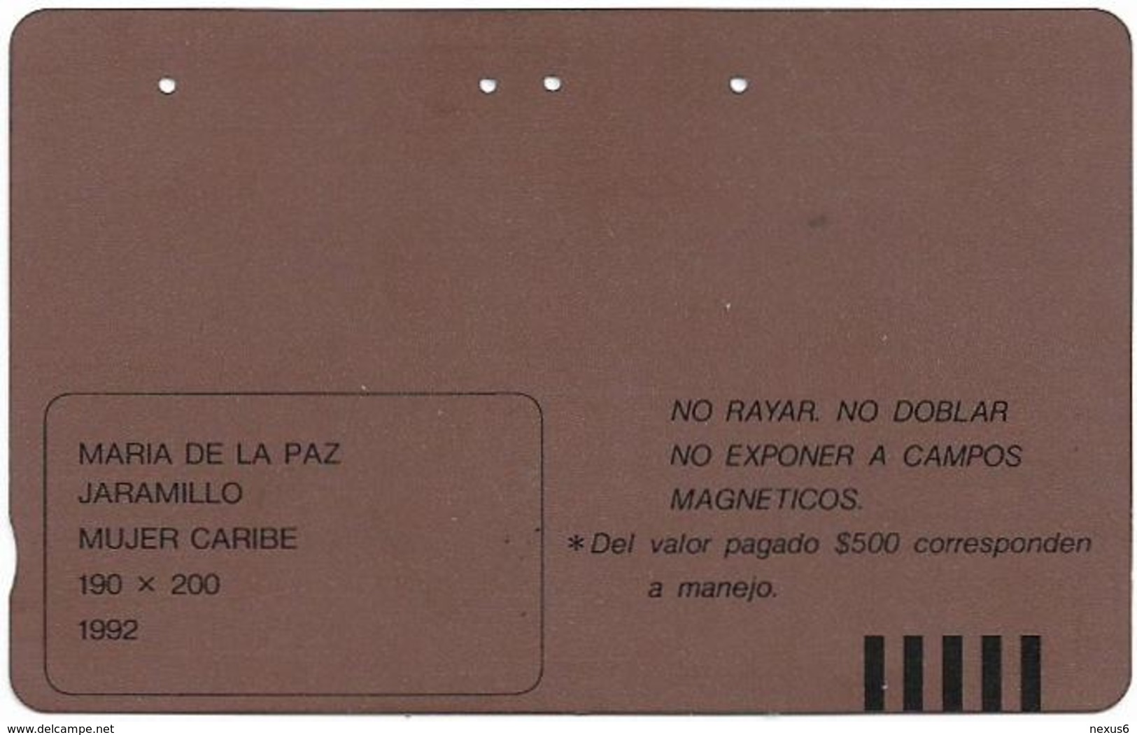 Colombia - Telecom (Tamura) - Maria De La Paz Jaramillo - Mujer Caribe, 15.500$Cp, 10.000ex, Used - Colombie