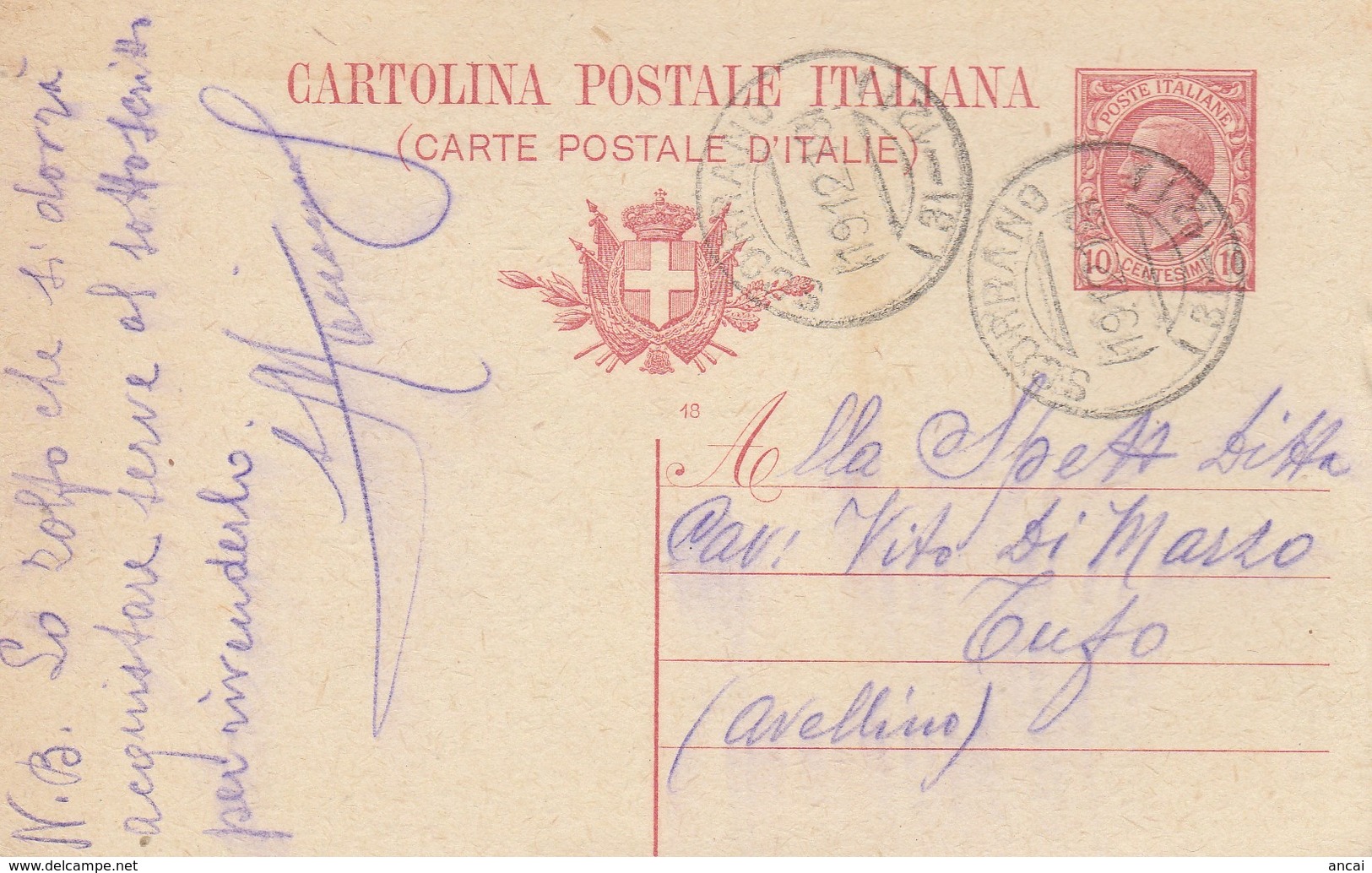 Scorrano.1918. Annullo Frazionario ( 31 - 121), Su Cartolina Postale. - Storia Postale